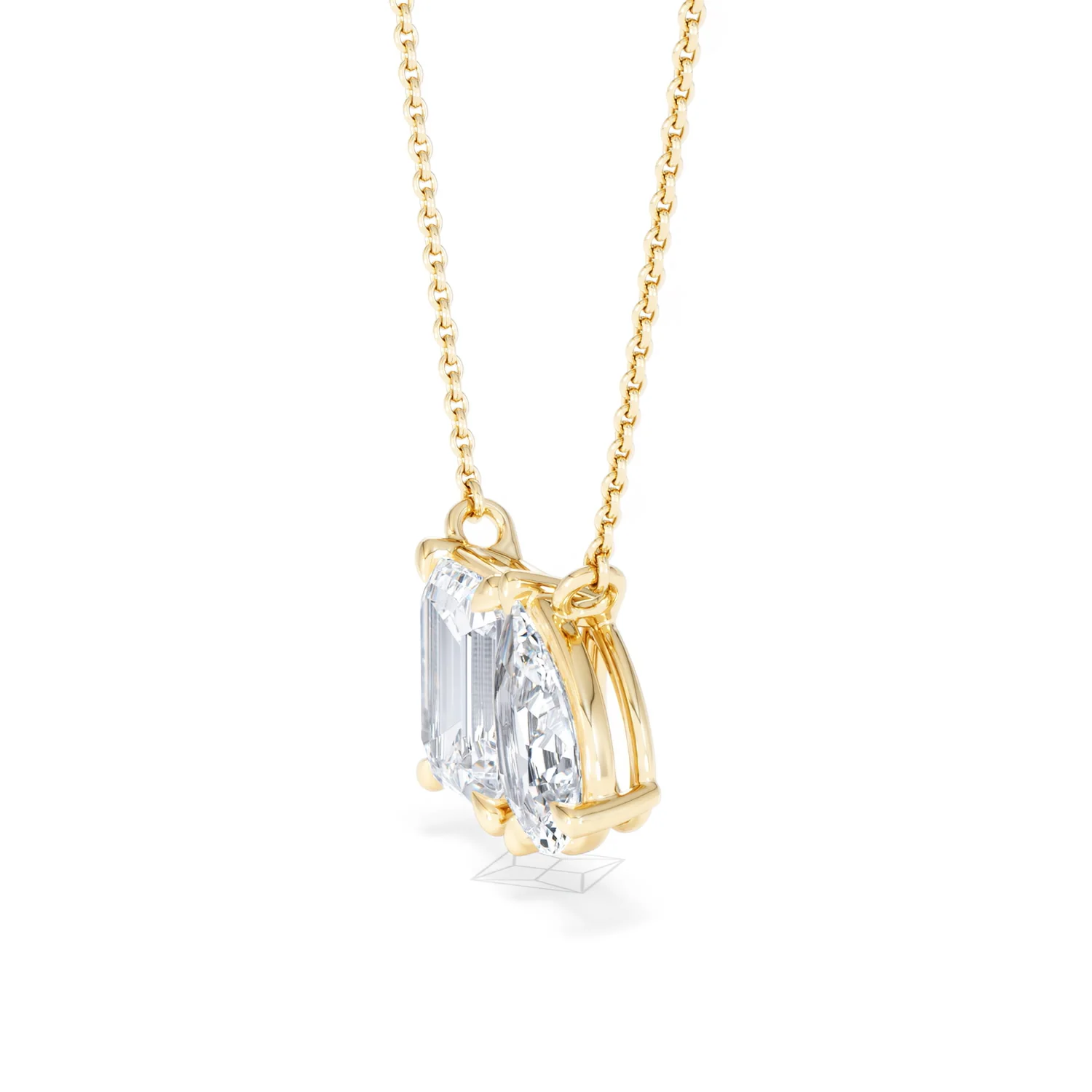 Toi Et Moi 3.00ct Emerald and Pear Cut Lab Diamond 2 Stone Necklace in 18K Yellow Gold - Image 74