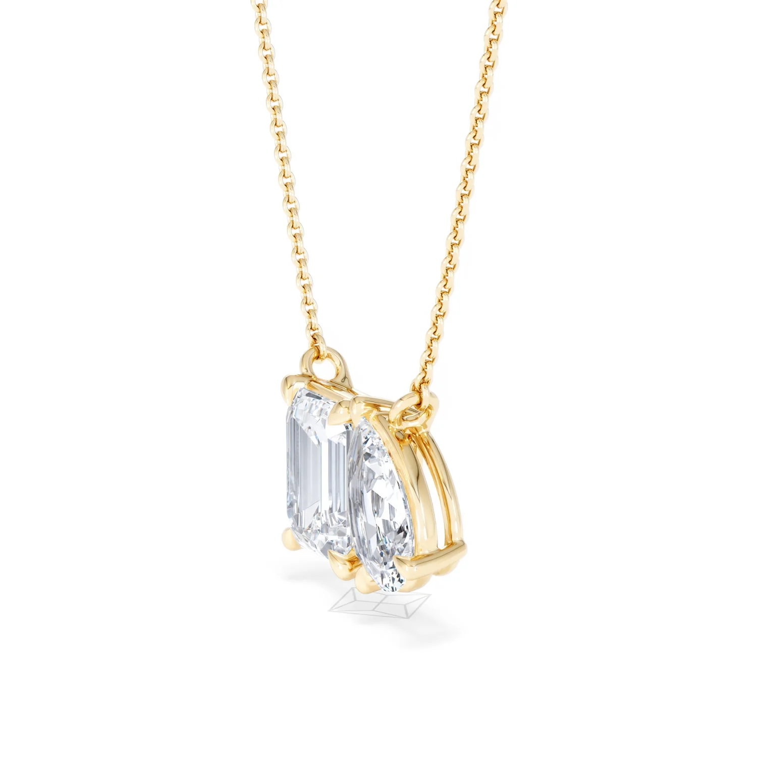 Toi Et Moi 3.00ct Emerald and Pear Cut Lab Diamond 2 Stone Necklace in 18K Yellow Gold - Image 75