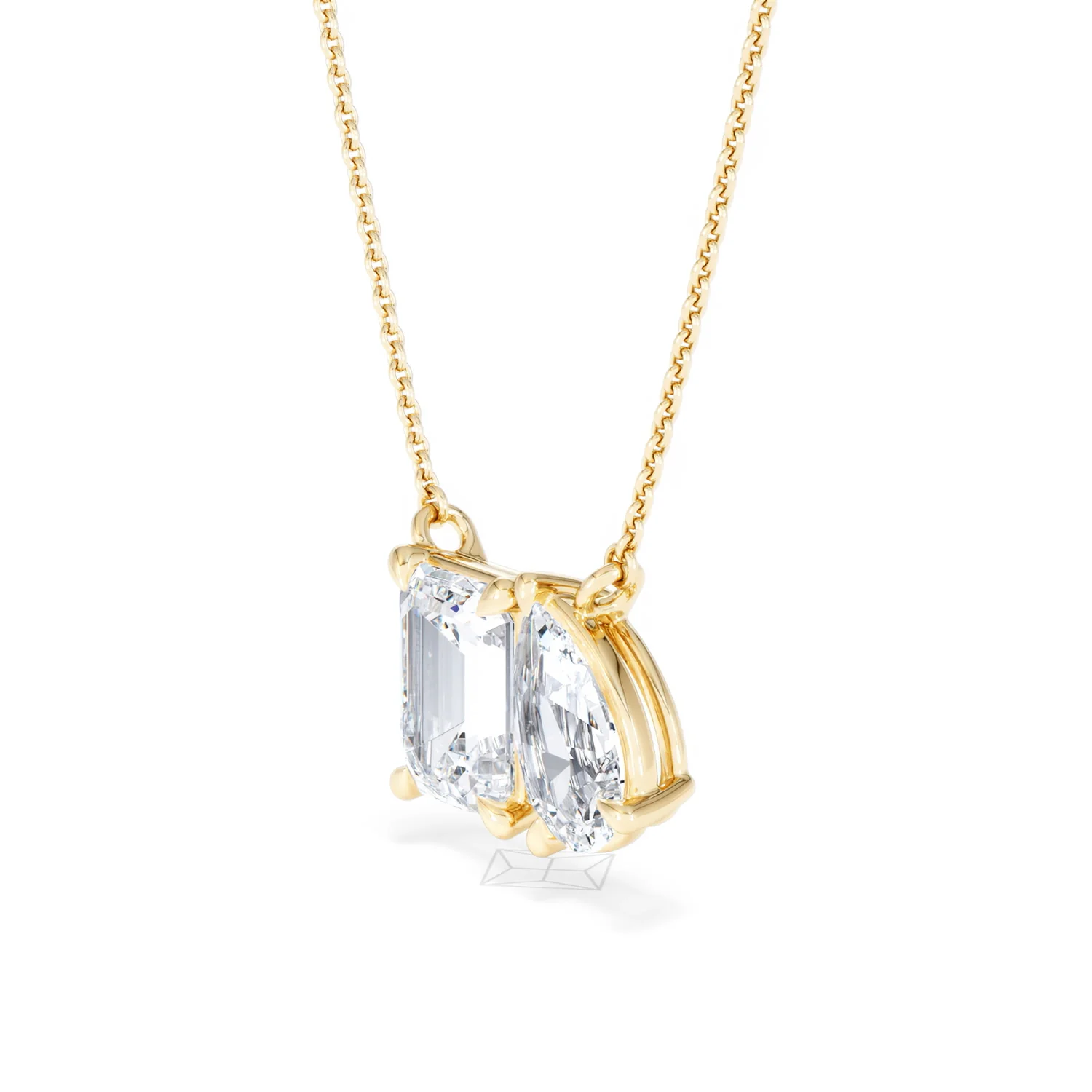 Toi Et Moi 3.00ct Emerald and Pear Cut Lab Diamond 2 Stone Necklace in 18K Yellow Gold - Image 77