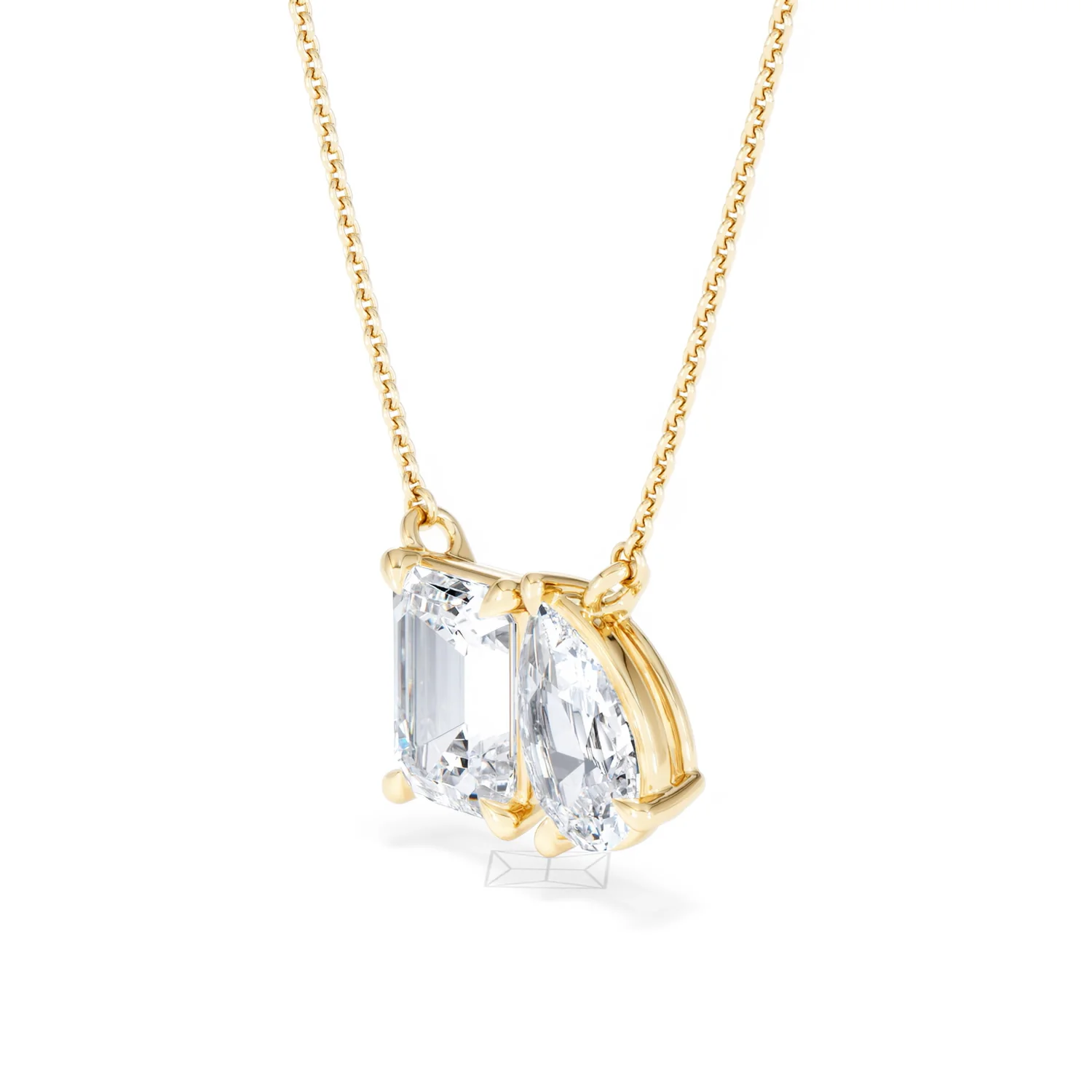 Toi Et Moi 3.00ct Emerald and Pear Cut Lab Diamond 2 Stone Necklace in 18K Yellow Gold - Image 78