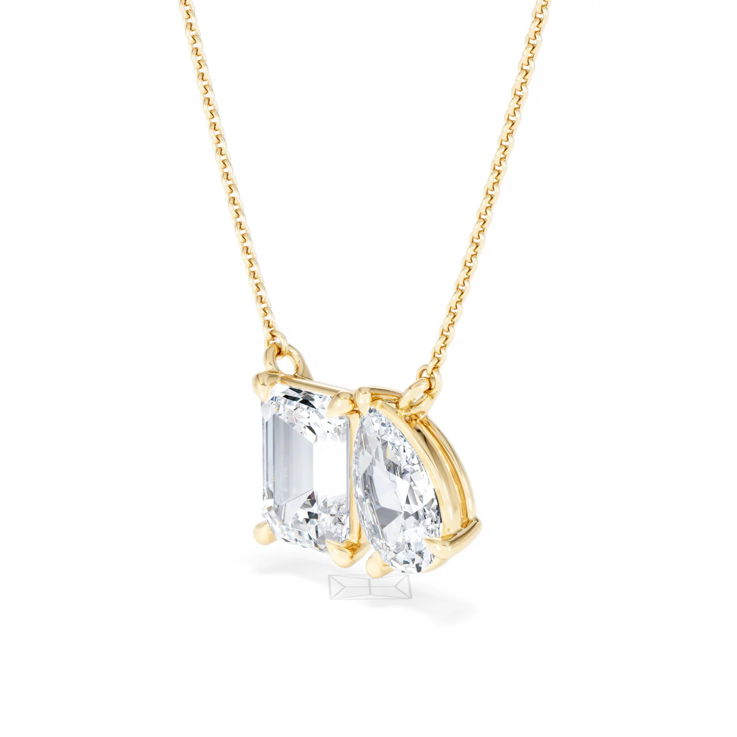 Toi Et Moi 3.00ct Emerald and Pear Cut Lab Diamond 2 Stone Necklace in 18K Yellow Gold - Image 79
