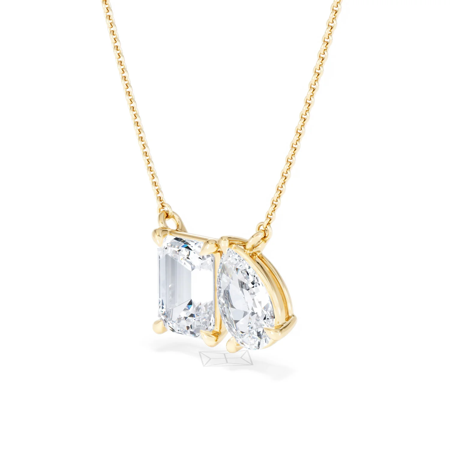 Toi Et Moi 3.00ct Emerald and Pear Cut Lab Diamond 2 Stone Necklace in 18K Yellow Gold - Image 80