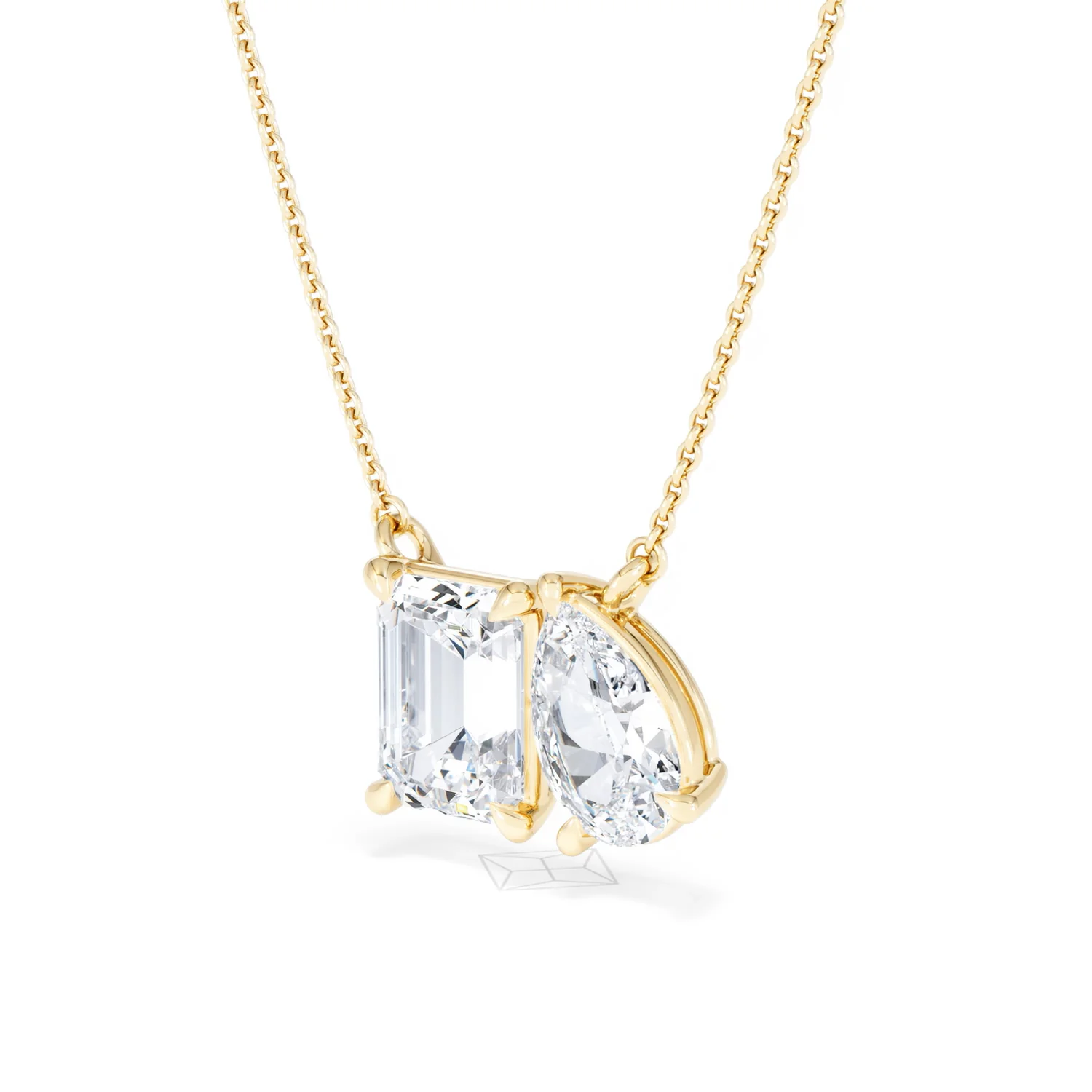Toi Et Moi 3.00ct Emerald and Pear Cut Lab Diamond 2 Stone Necklace in 18K Yellow Gold - Image 81