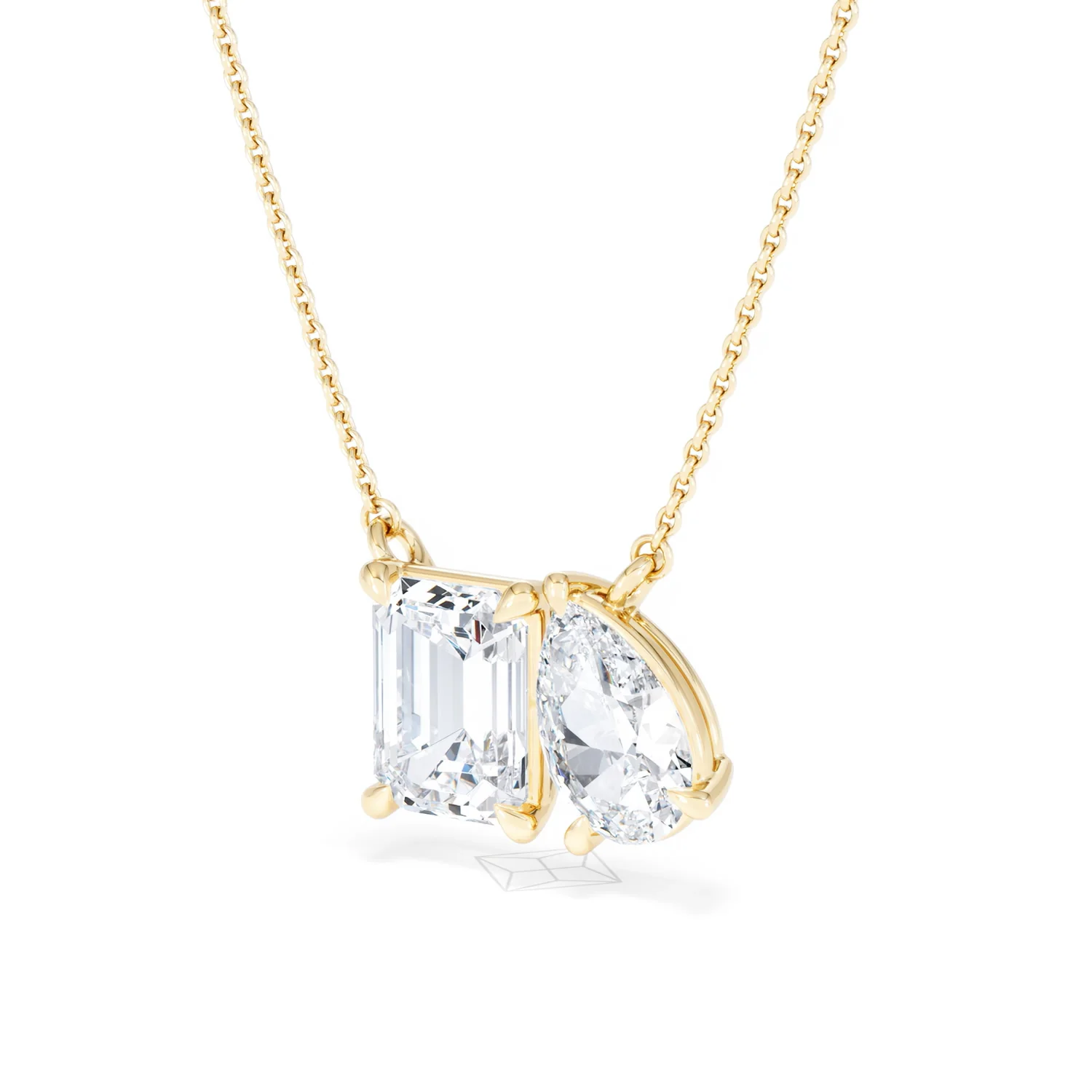 Toi Et Moi 3.00ct Emerald and Pear Cut Lab Diamond 2 Stone Necklace in 18K Yellow Gold - Image 82