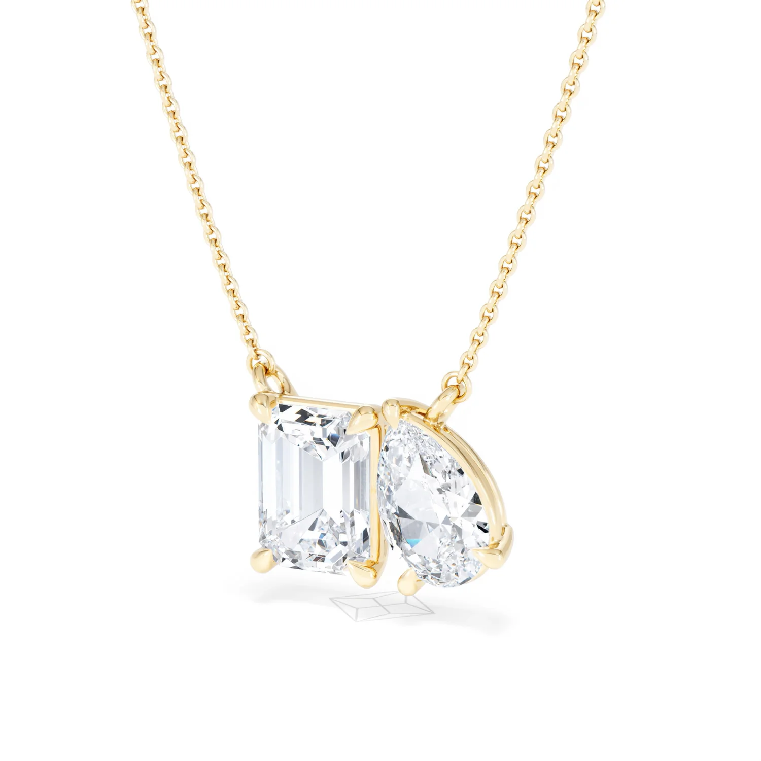 Toi Et Moi 3.00ct Emerald and Pear Cut Lab Diamond 2 Stone Necklace in 18K Yellow Gold - Image 83