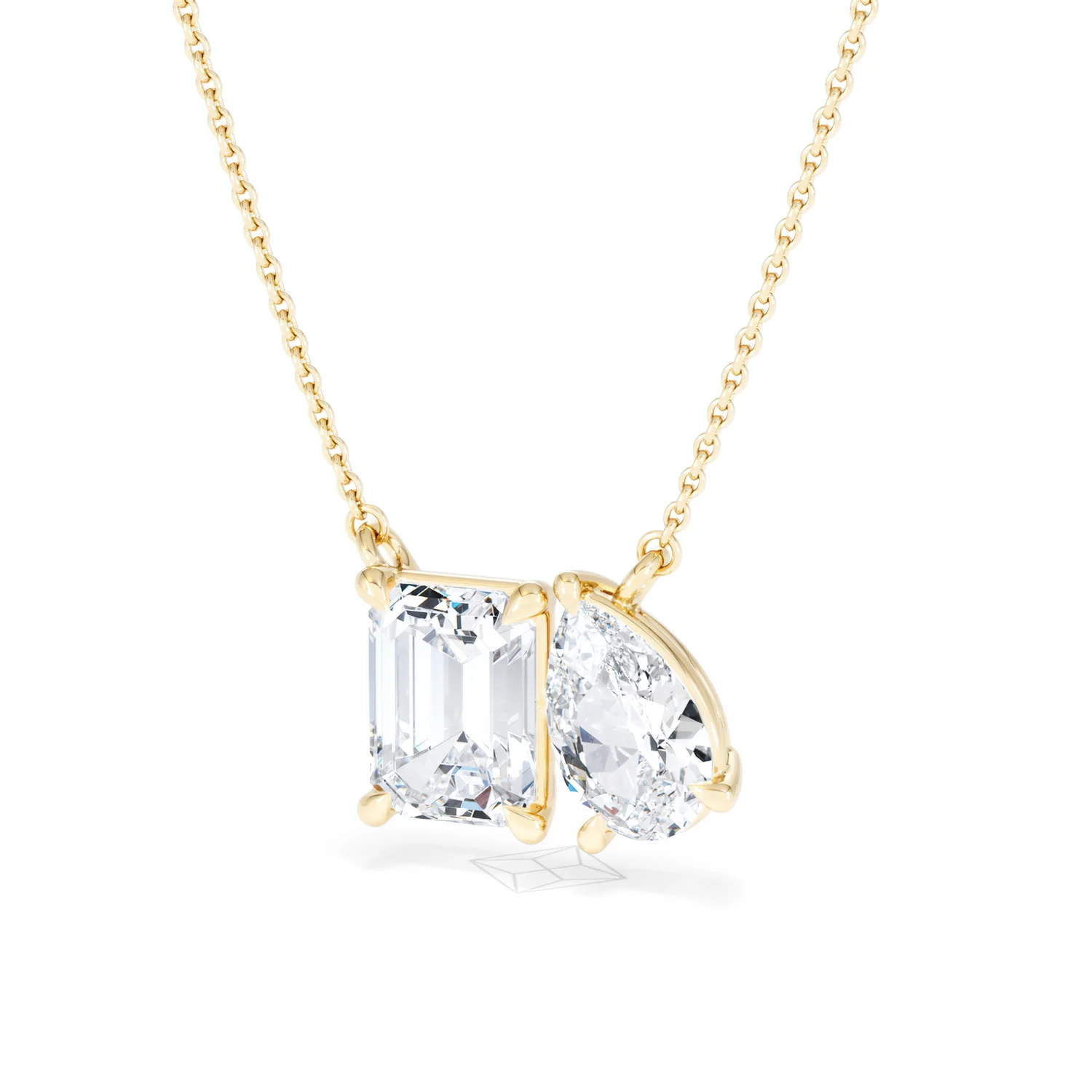 Toi Et Moi 3.00ct Emerald and Pear Cut Lab Diamond 2 Stone Necklace in 18K Yellow Gold - Image 84