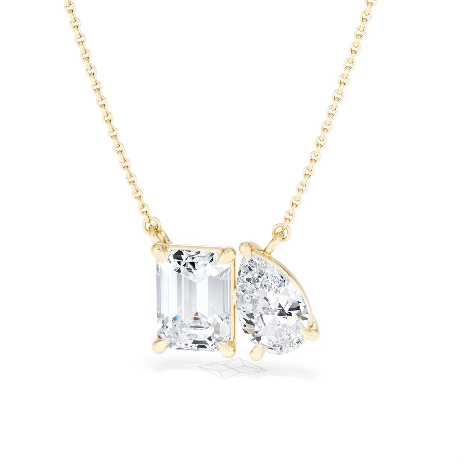 Toi Et Moi 3.00ct Emerald and Pear Cut Lab Diamond 2 Stone Necklace in 18K Yellow Gold - Image 86