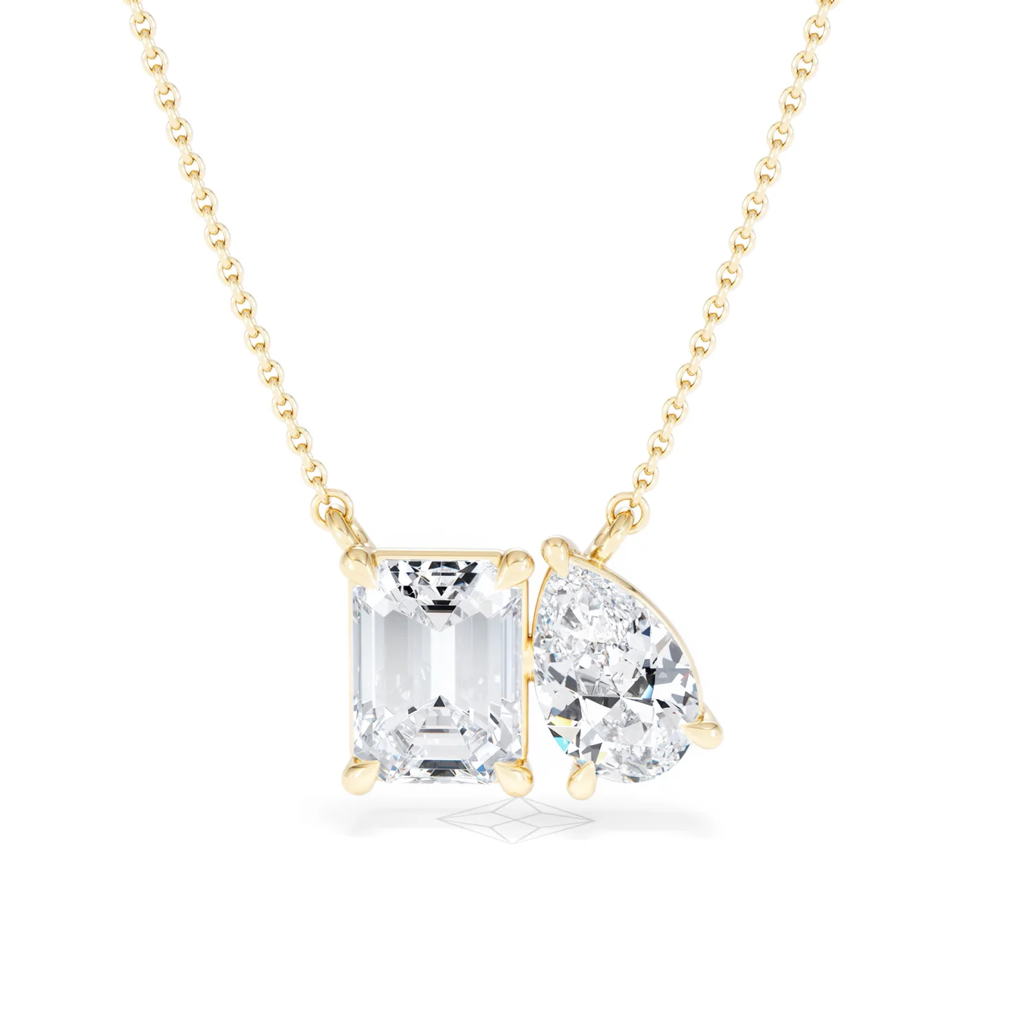 Toi Et Moi 3.00ct Emerald and Pear Cut Lab Diamond 2 Stone Necklace in 18K Yellow Gold - Image 88