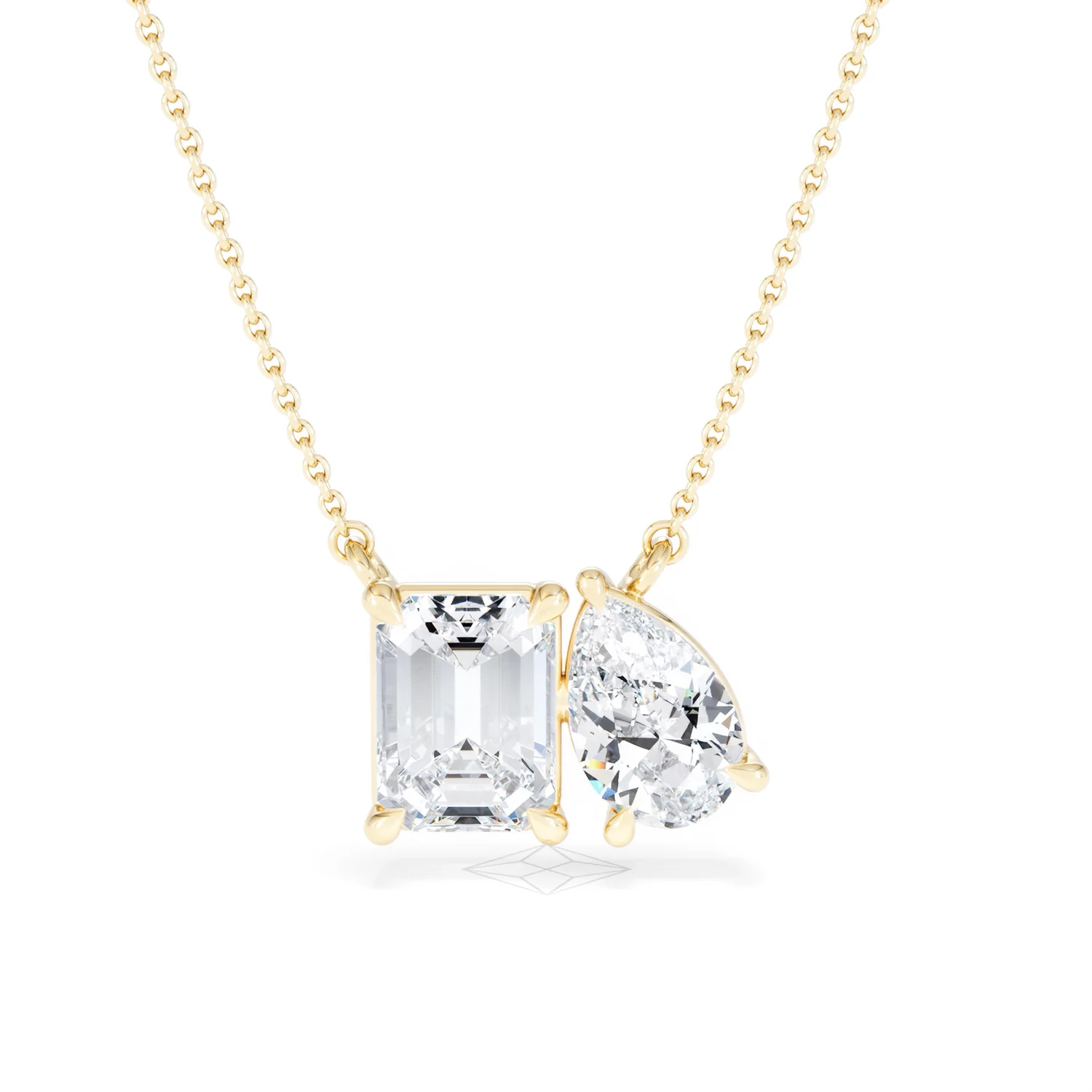 Toi Et Moi 3.00ct Emerald and Pear Cut Lab Diamond 2 Stone Necklace in 18K Yellow Gold - Image 9