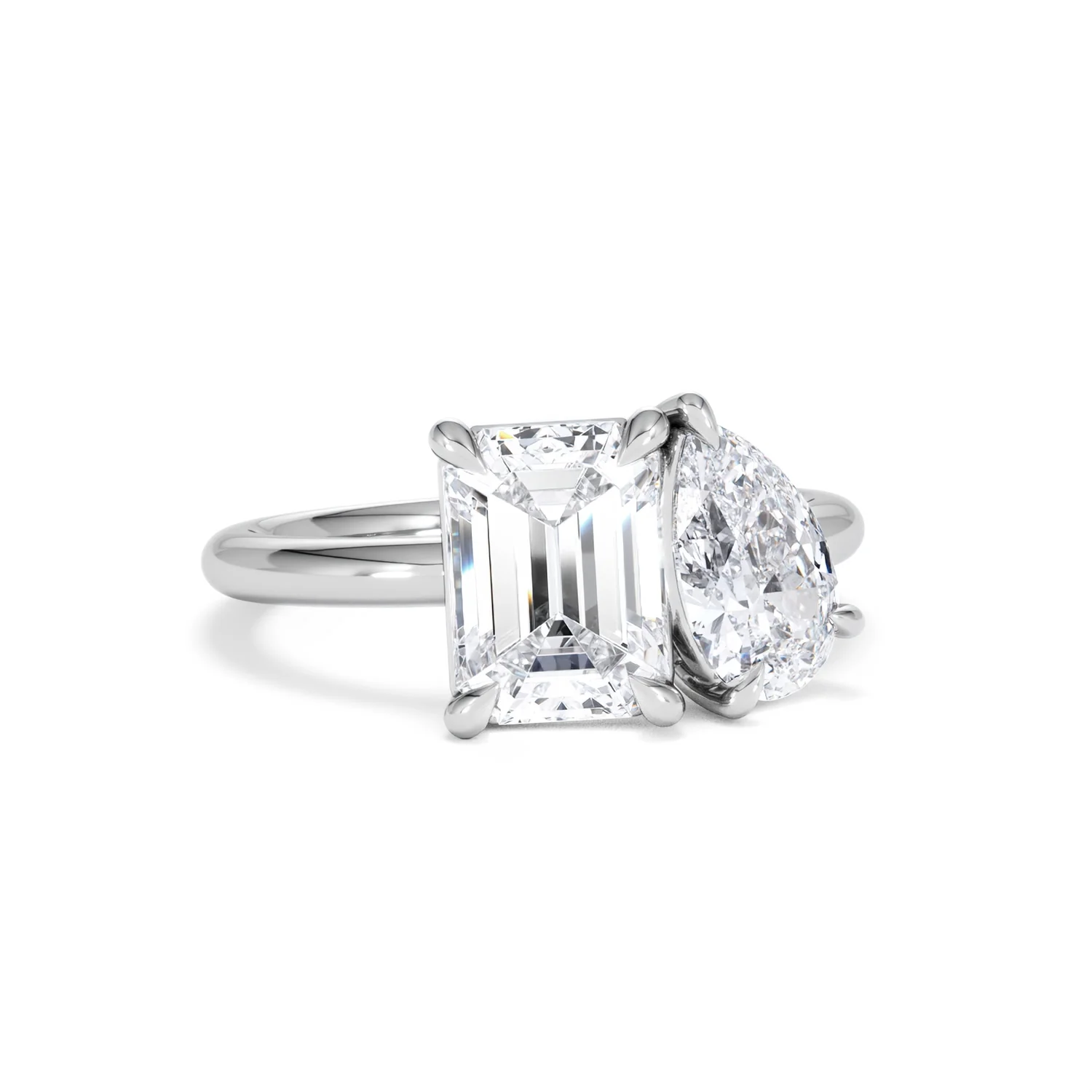 Toi Et Moi 3.00ct Emerald and Pear Cut Lab Diamond Engagement Ring in Platinum - Image 11
