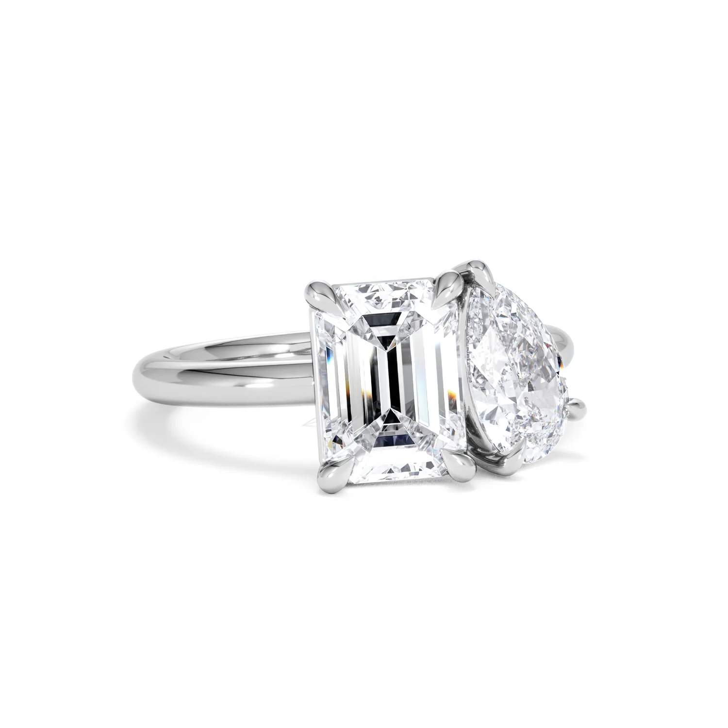 Toi Et Moi 3.00ct Emerald and Pear Cut Lab Diamond Engagement Ring in Platinum - Image 12