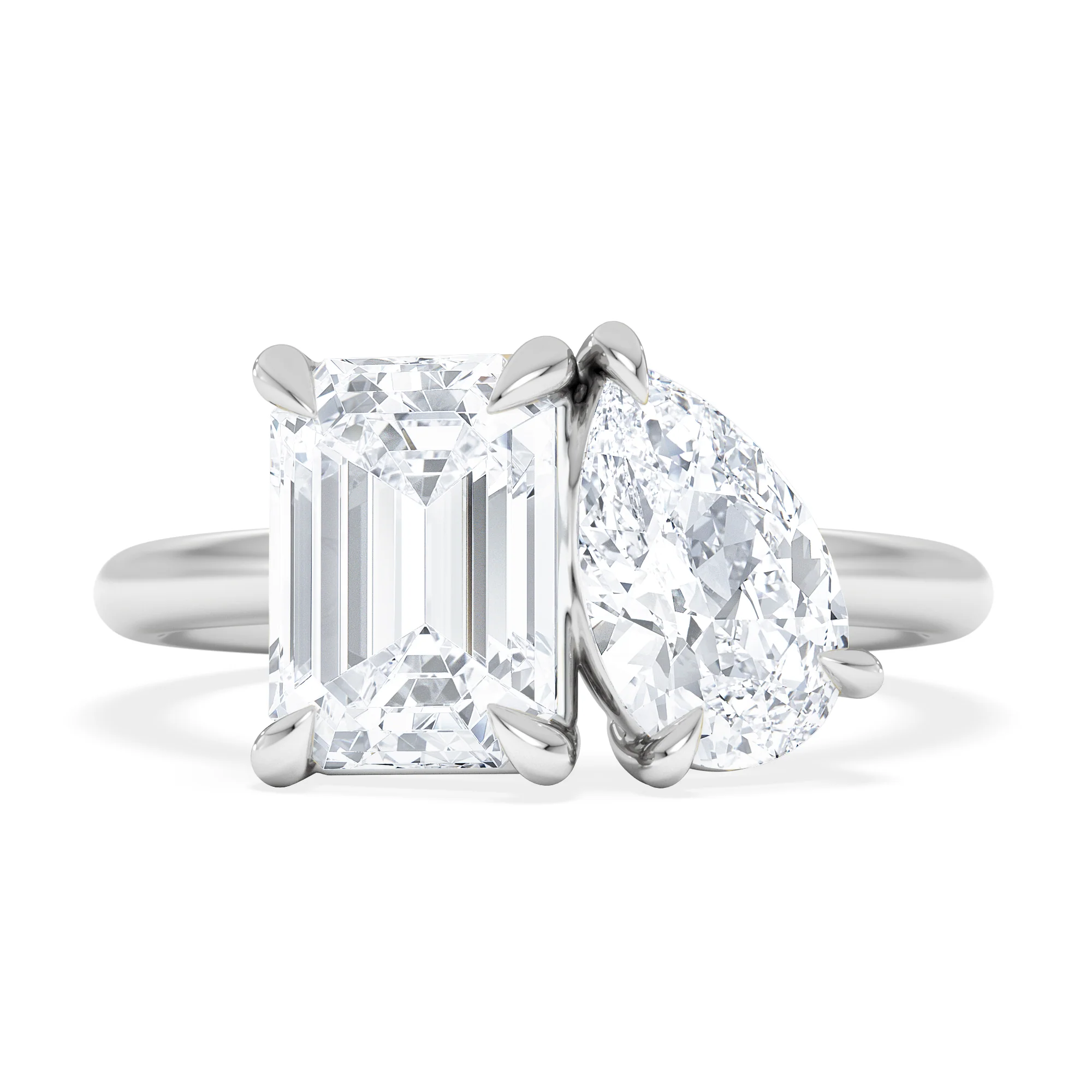 Toi Et Moi 3.00ct Emerald and Pear Cut Lab Diamond Engagement Ring in Platinum - Image 6