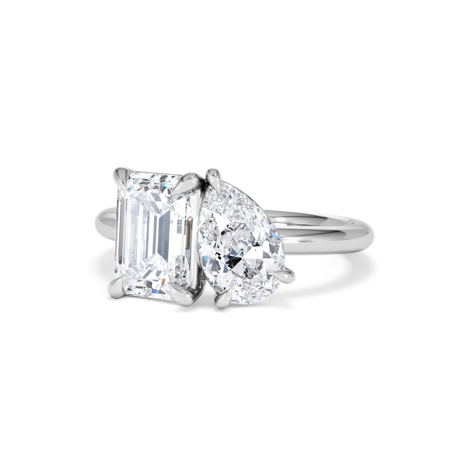 Toi Et Moi 3.00ct Emerald and Pear Cut Lab Diamond Engagement Ring in Platinum - Image 83