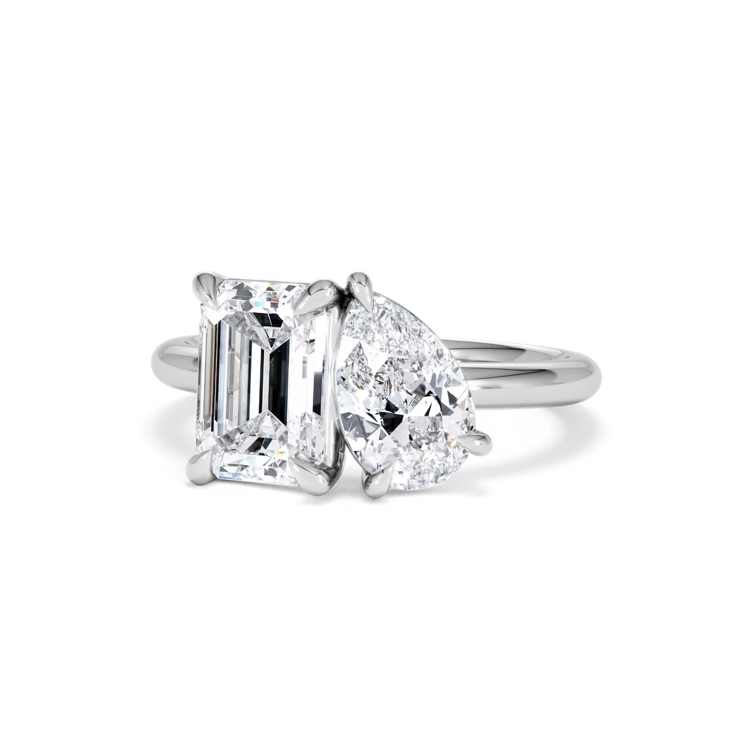 Toi Et Moi 3.00ct Emerald and Pear Cut Lab Diamond Engagement Ring in Platinum - Image 84