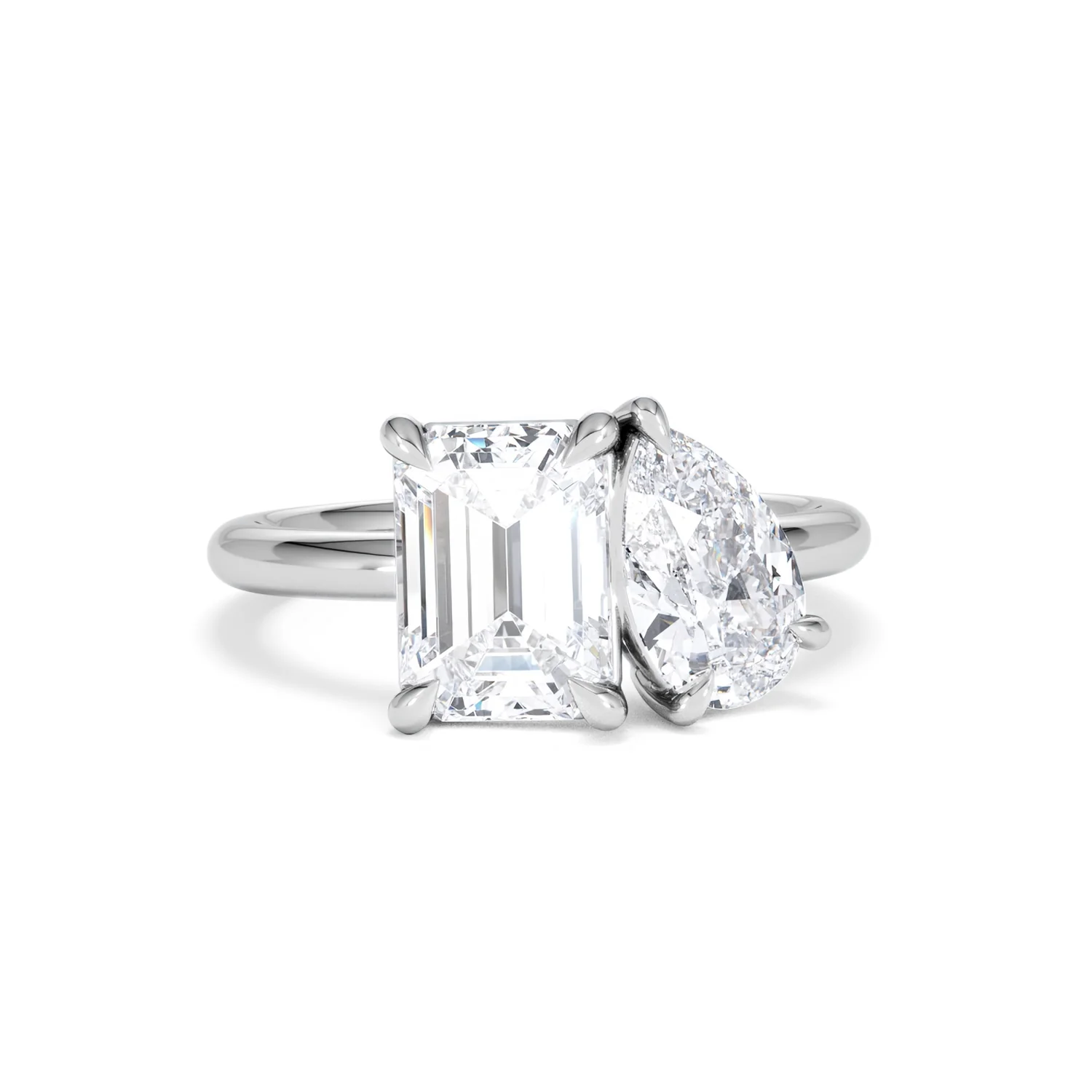 Toi Et Moi 3.00ct Emerald and Pear Cut Lab Diamond Engagement Ring in Platinum - Image 9