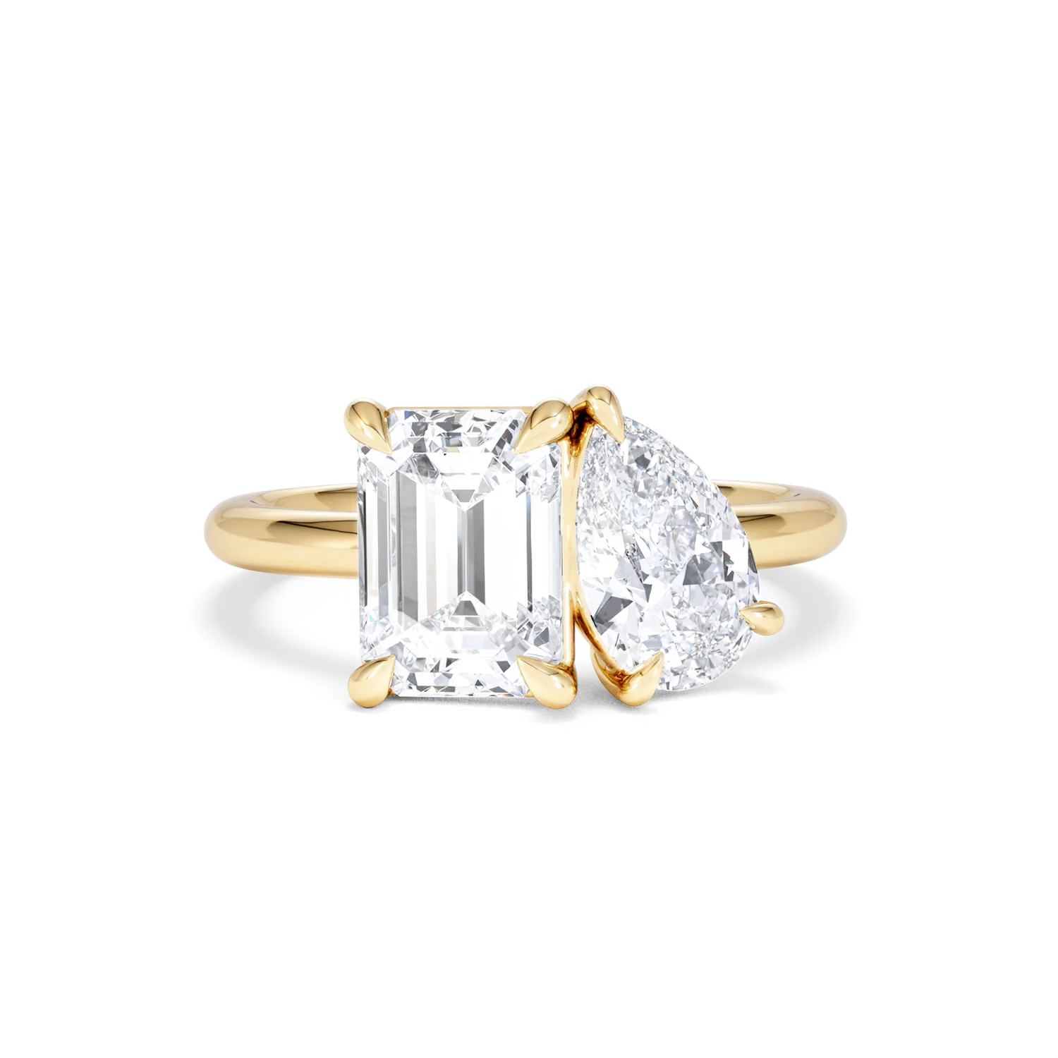 Toi Et Moi 3.00ct Emeraldand Pear Cut Lab Diamond Engagement Ring in 18K Yellow Gold - Image 10