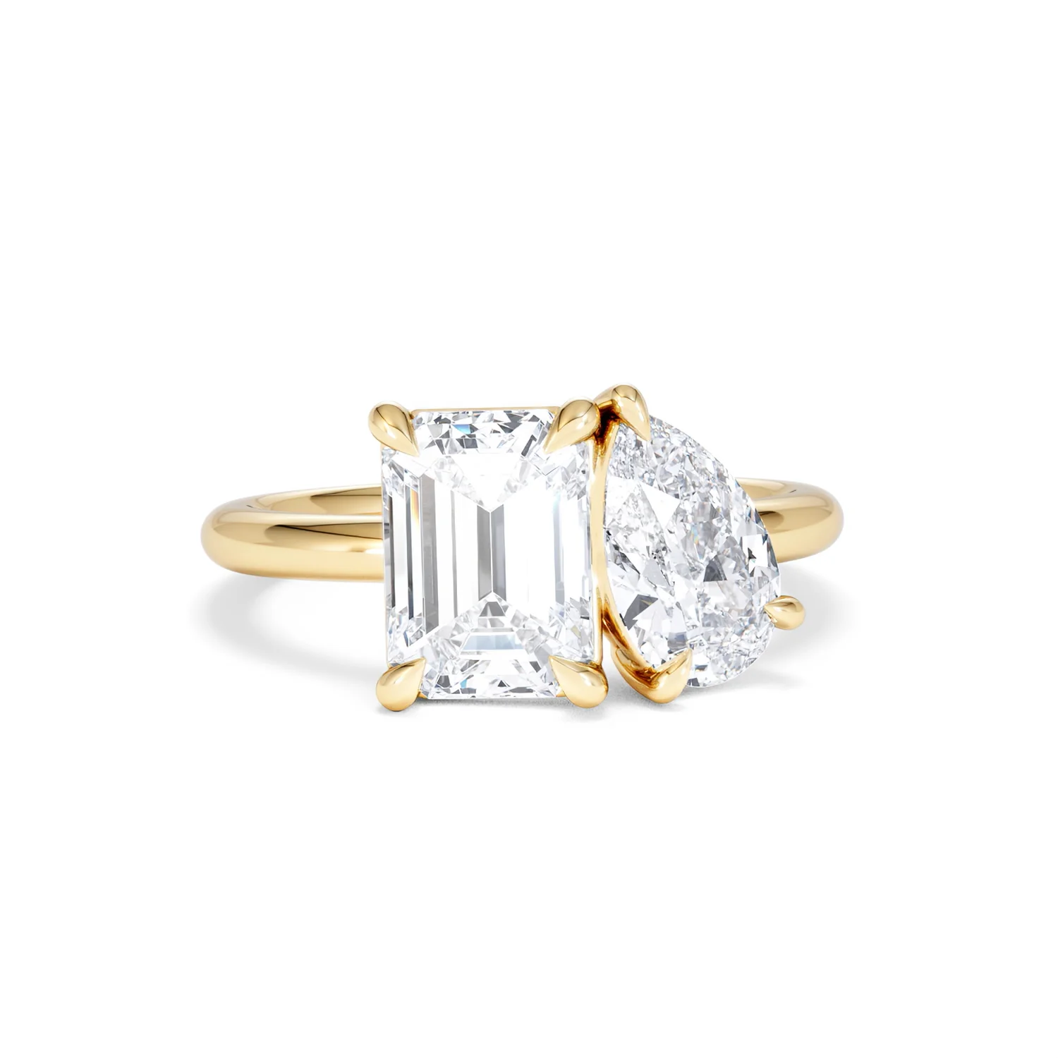 Toi Et Moi 3.00ct Emeraldand Pear Cut Lab Diamond Engagement Ring in 18K Yellow Gold - Image 11