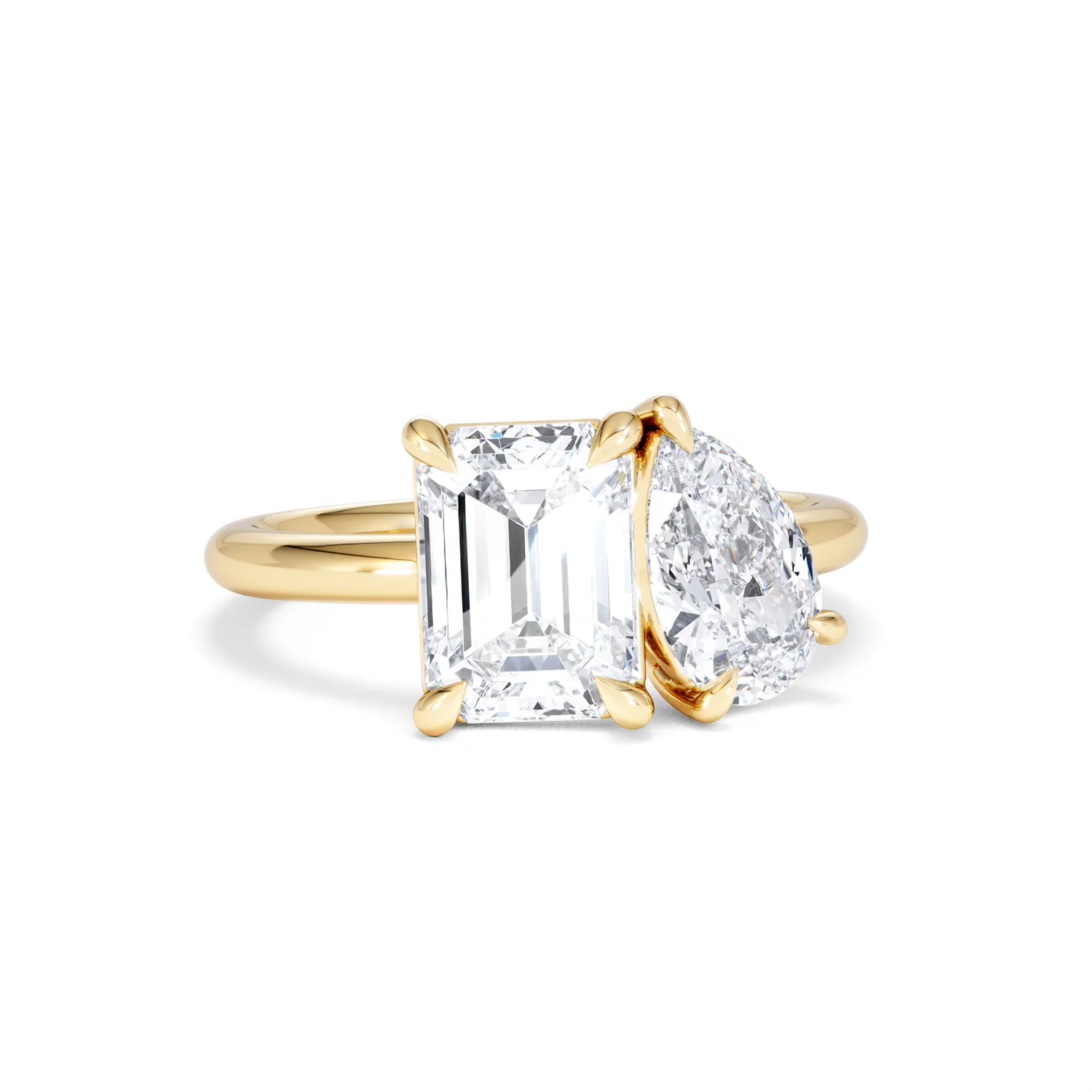 Toi Et Moi 3.00ct Emeraldand Pear Cut Lab Diamond Engagement Ring in 18K Yellow Gold - Image 12