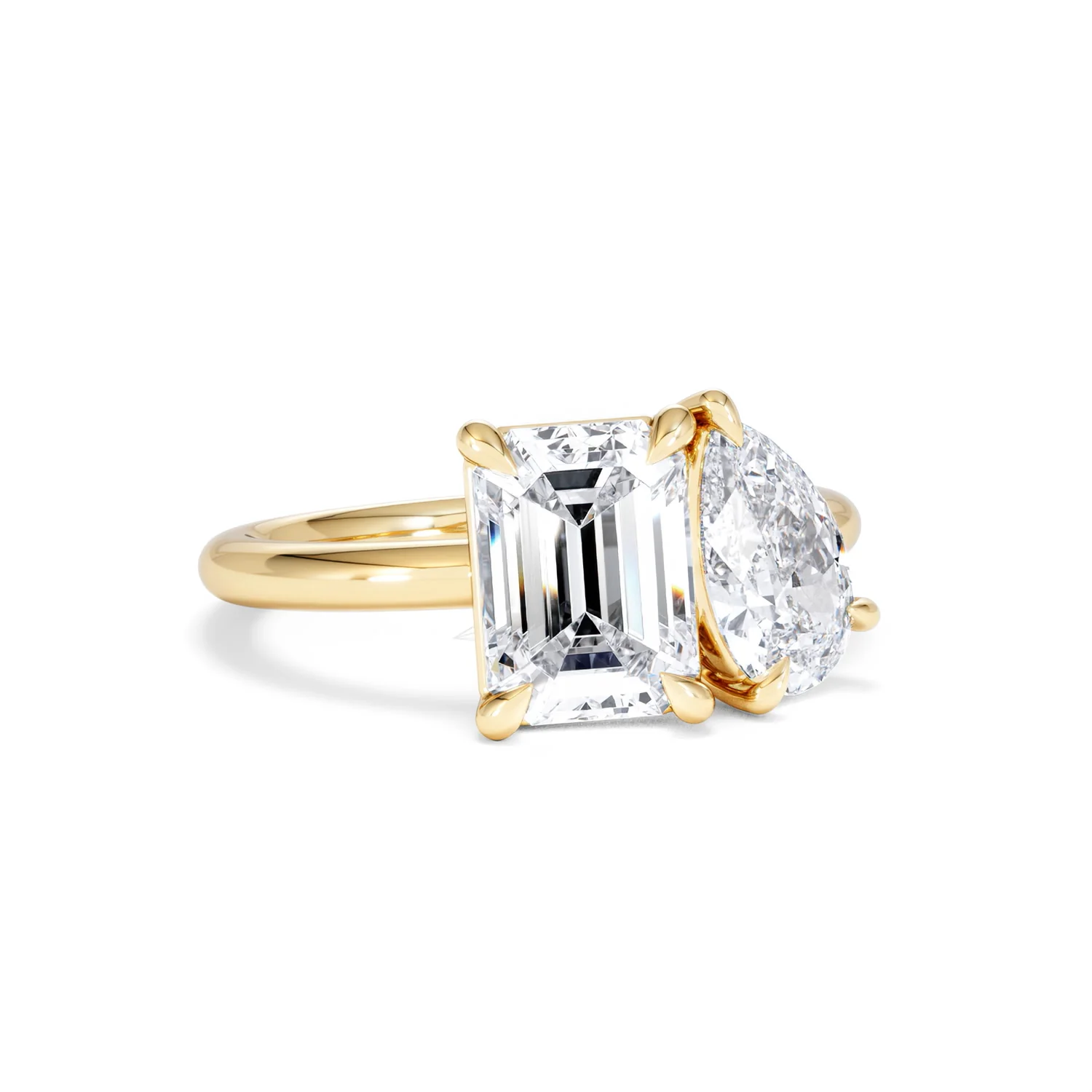 Toi Et Moi 3.00ct Emeraldand Pear Cut Lab Diamond Engagement Ring in 18K Yellow Gold - Image 14