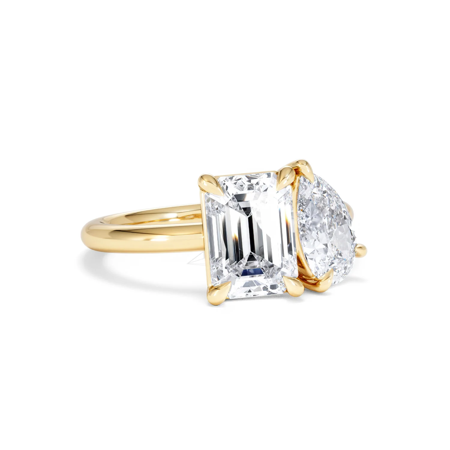 Toi Et Moi 3.00ct Emeraldand Pear Cut Lab Diamond Engagement Ring in 18K Yellow Gold - Image 15