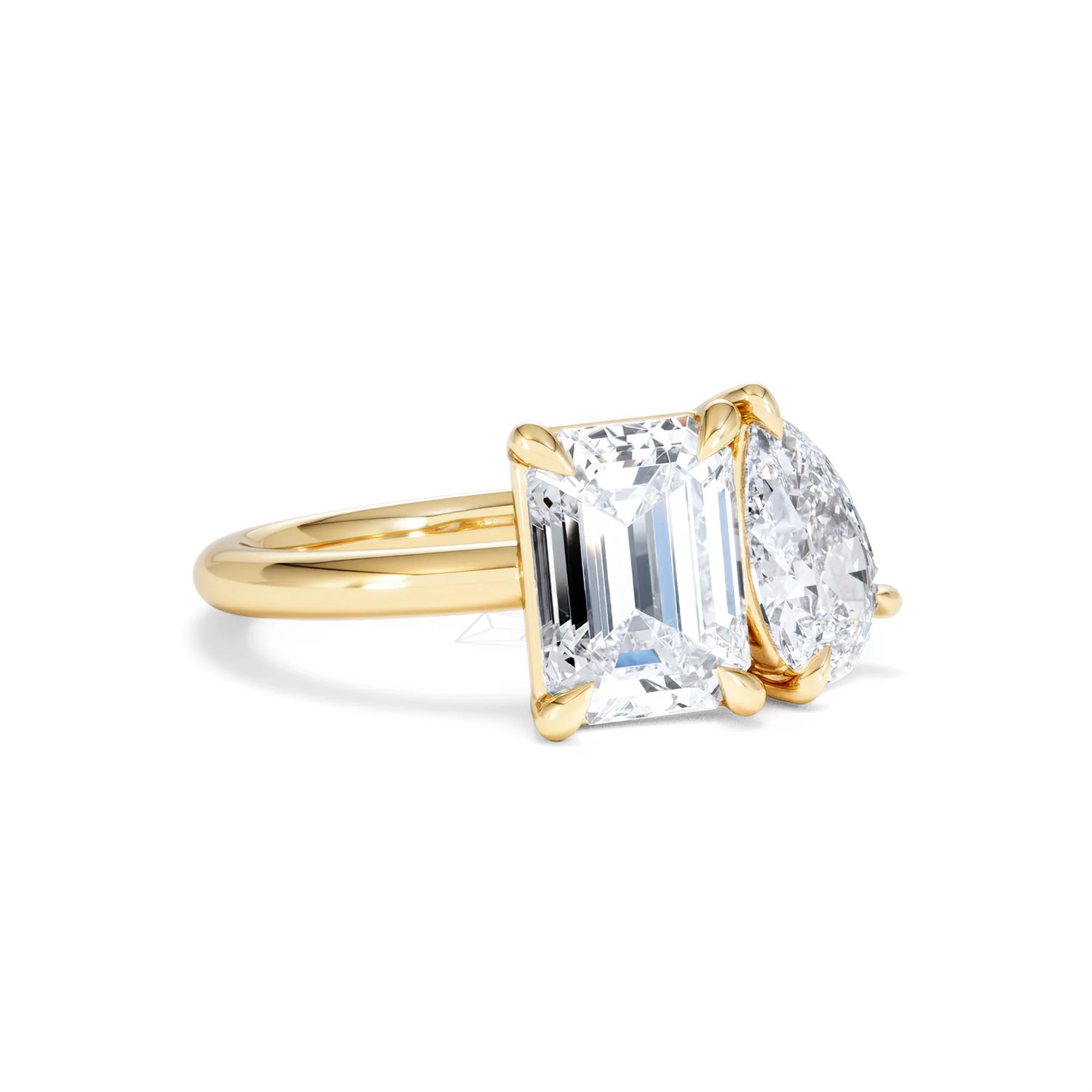 Toi Et Moi 3.00ct Emeraldand Pear Cut Lab Diamond Engagement Ring in 18K Yellow Gold - Image 16