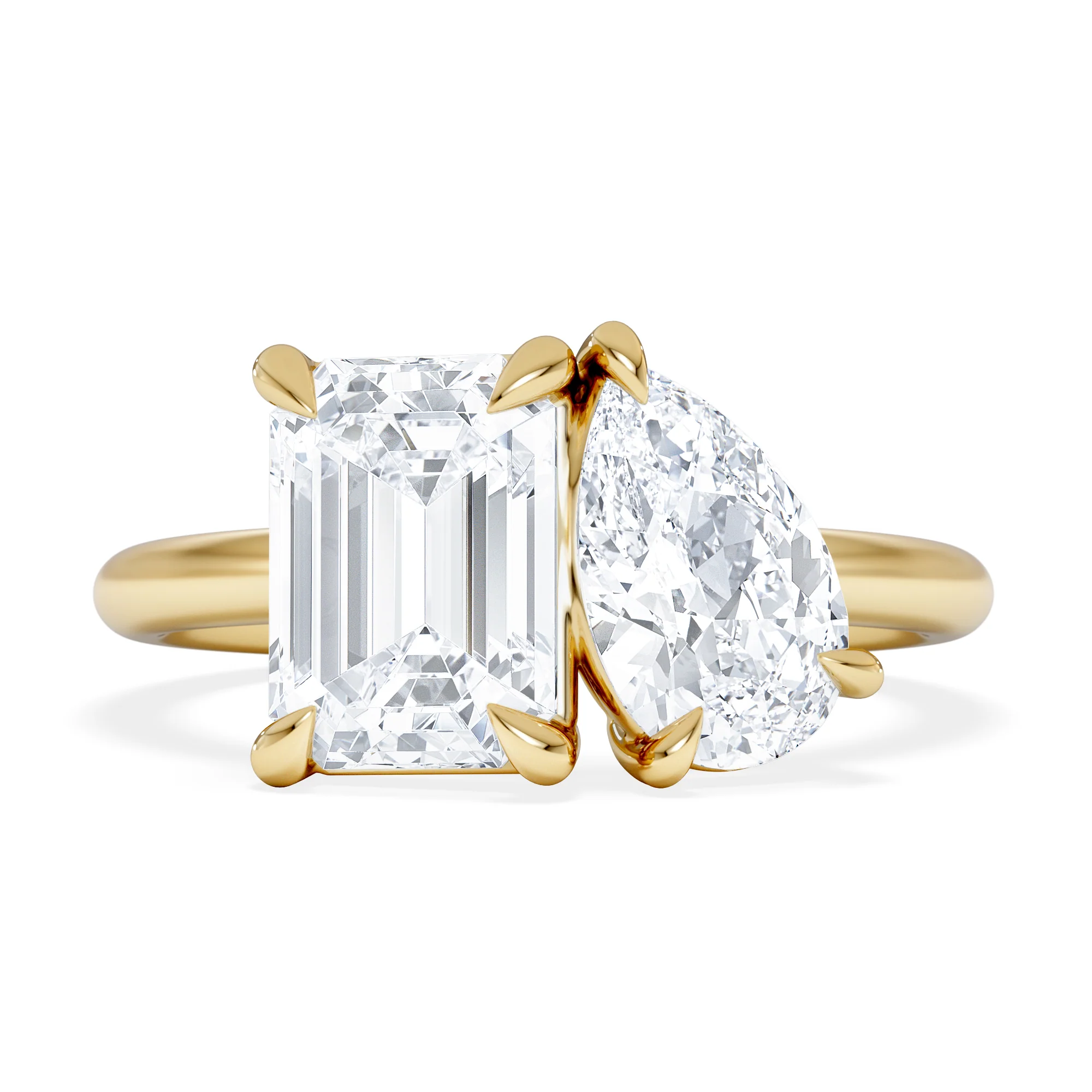 Toi Et Moi 3.00ct Emeraldand Pear Cut Lab Diamond Engagement Ring in 18K Yellow Gold - Image 7