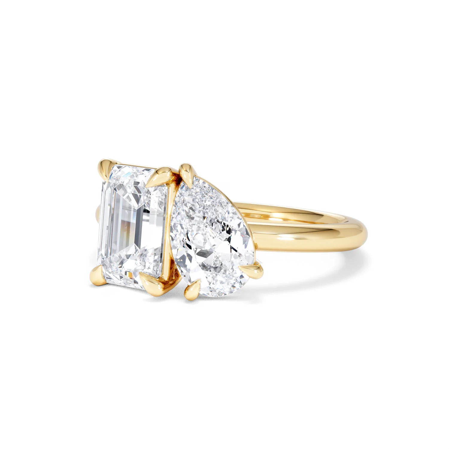 Toi Et Moi 3.00ct Emeraldand Pear Cut Lab Diamond Engagement Ring in 18K Yellow Gold - Image 83