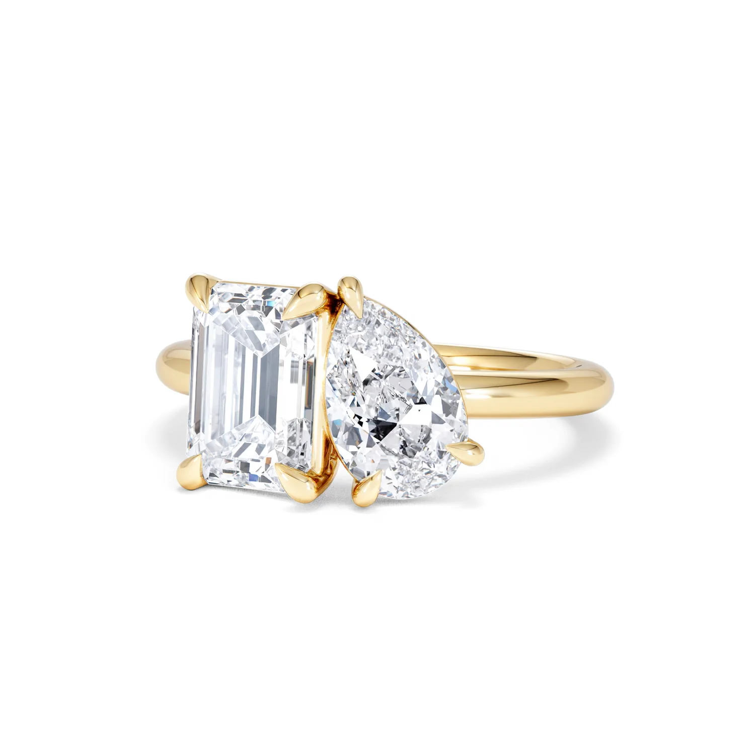Toi Et Moi 3.00ct Emeraldand Pear Cut Lab Diamond Engagement Ring in 18K Yellow Gold - Image 85