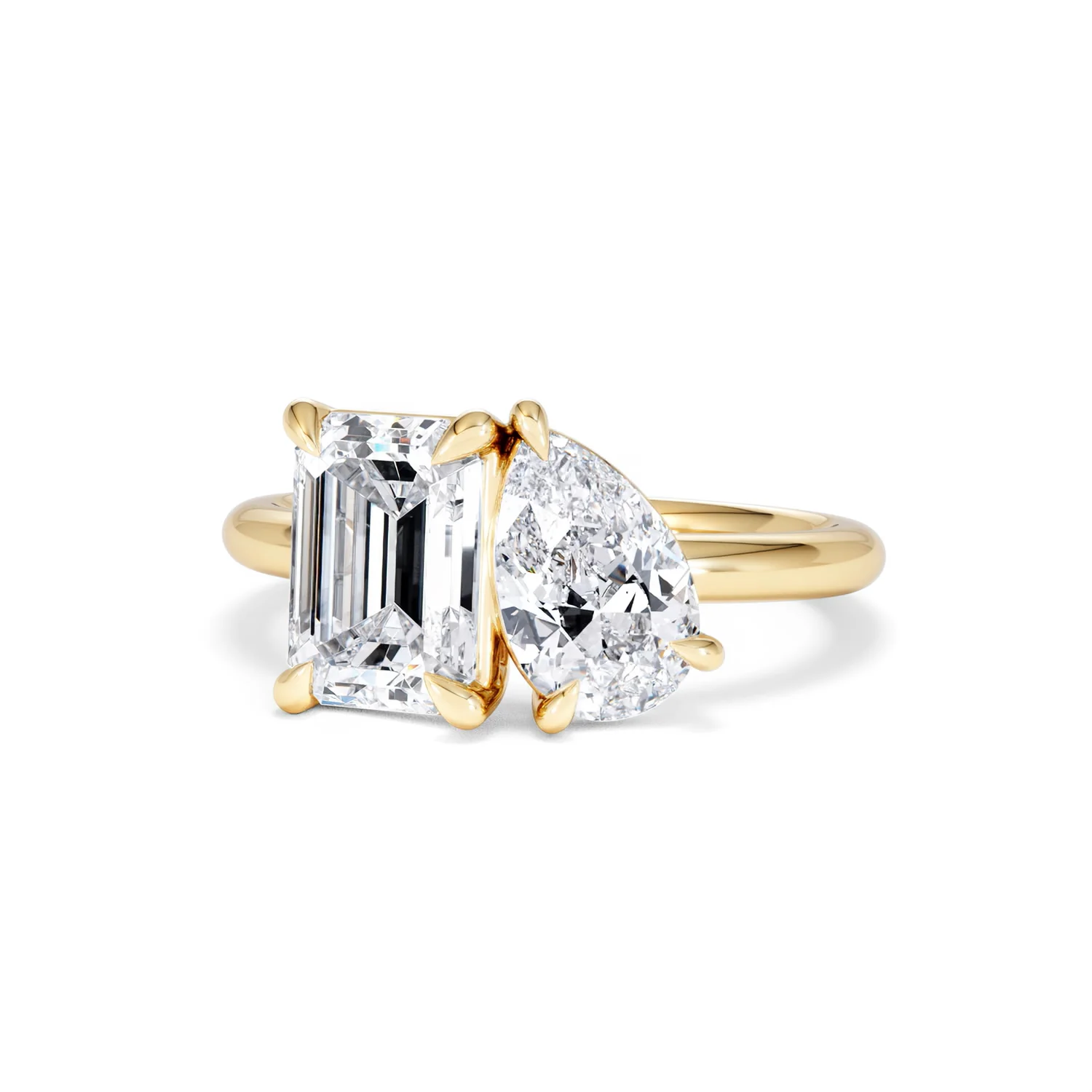 Toi Et Moi 3.00ct Emeraldand Pear Cut Lab Diamond Engagement Ring in 18K Yellow Gold - Image 86