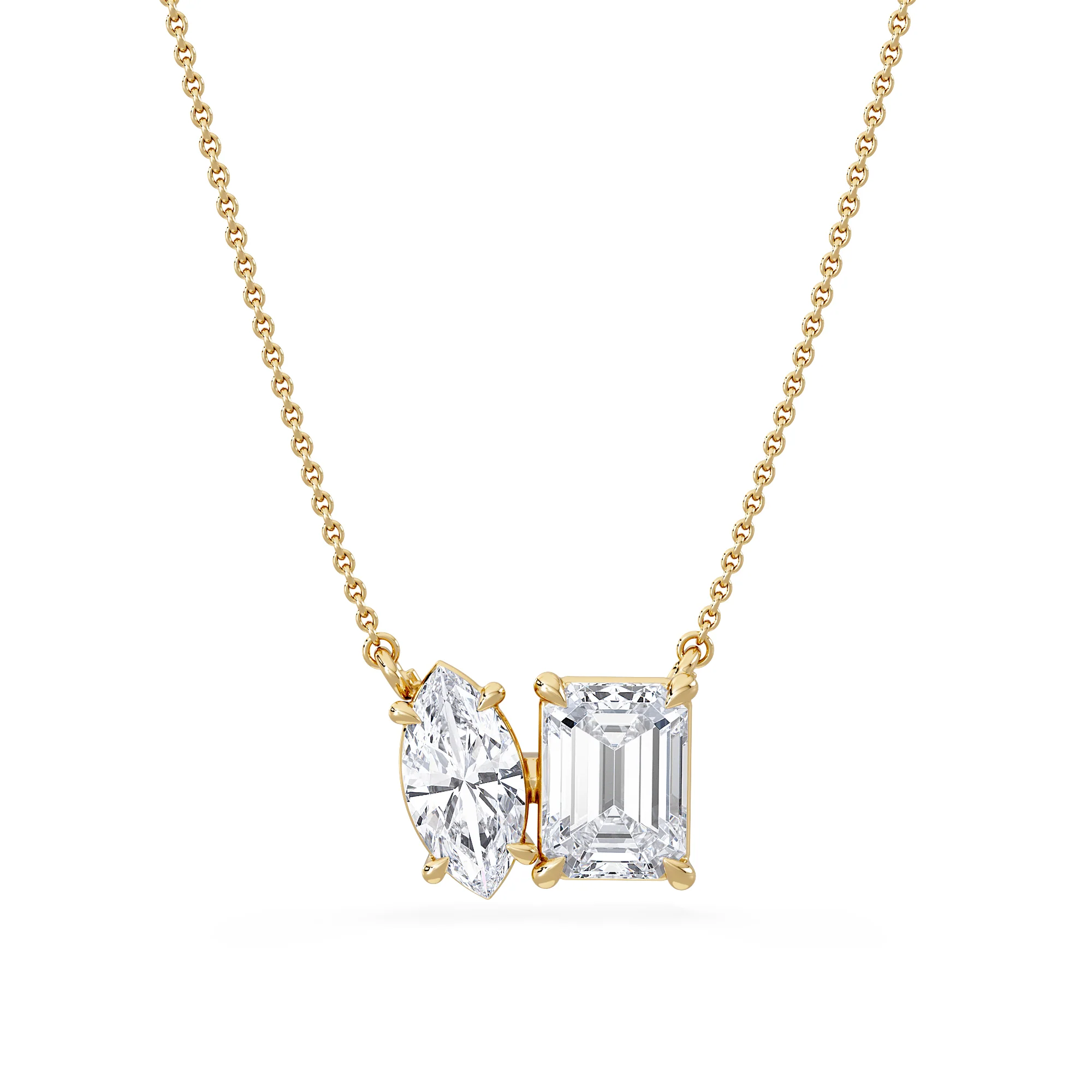 Toi Et Moi 3.00ct Marquise and Emerald Cut Lab Diamond 2 Stone Necklace in 18K Yellow Gold - Image 3