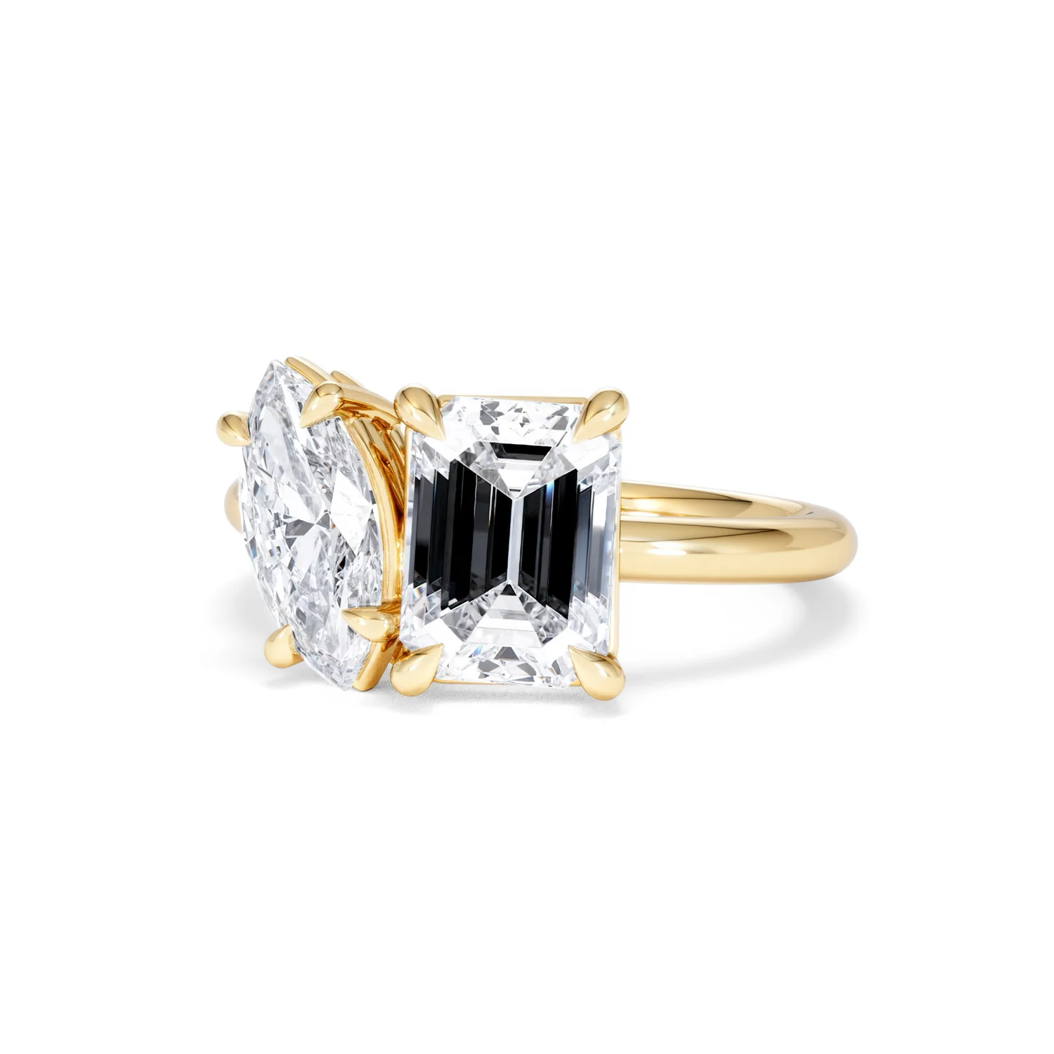 Toi Et Moi 3.00ct Marquise and Emerald Cut Lab Diamond Engagement Ring in 18K Yellow Gold - Image 84