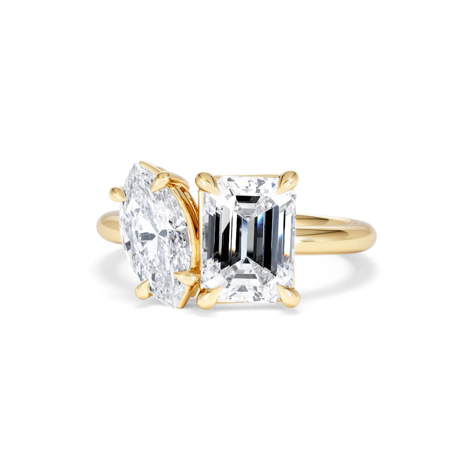 Toi Et Moi 3.00ct Marquise and Emerald Cut Lab Diamond Engagement Ring in 18K Yellow Gold - Image 86