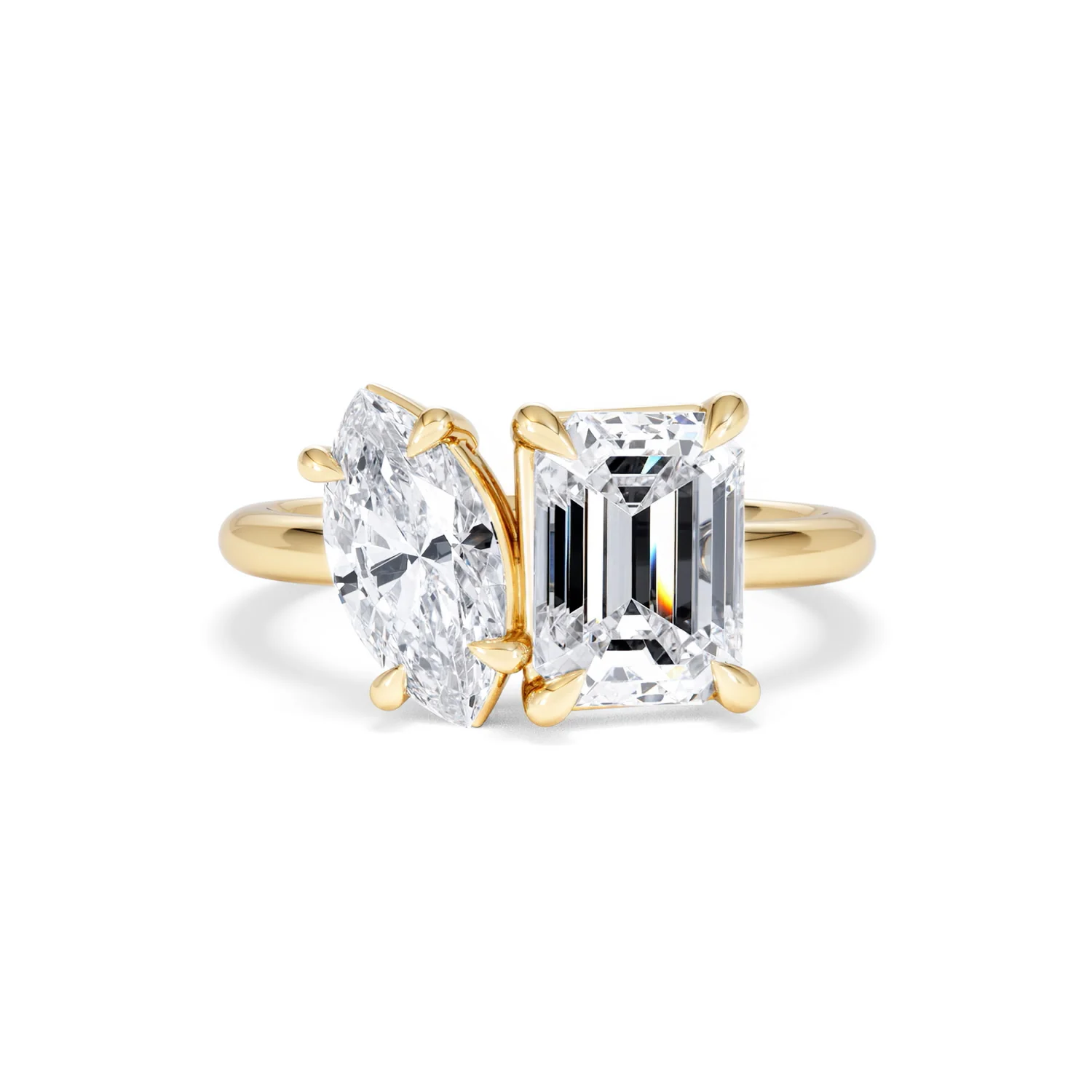 Toi Et Moi 3.00ct Marquise and Emerald Cut Lab Diamond Engagement Ring in 18K Yellow Gold - Image 88