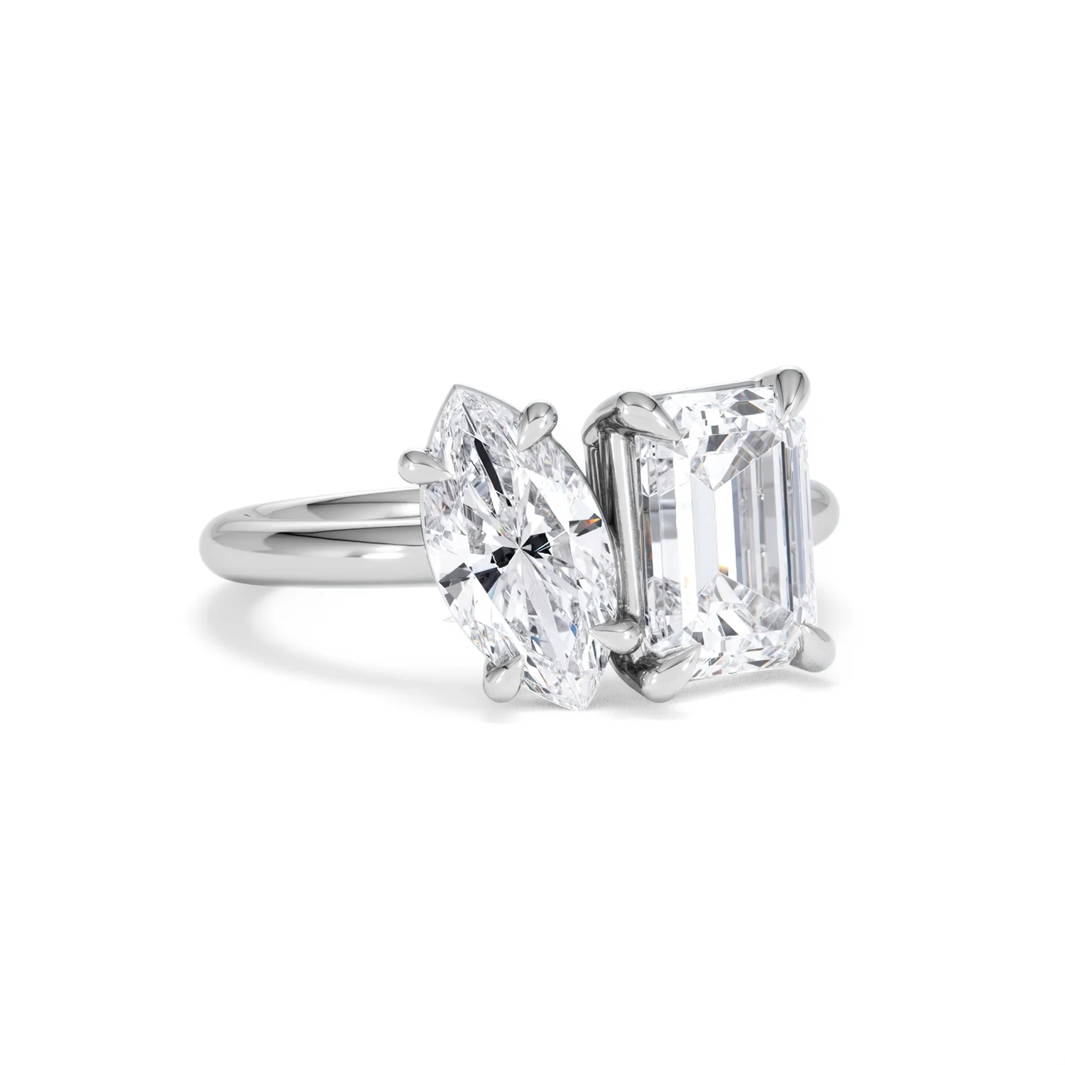 Toi Et Moi 3.00ct Marquise and Emerald Cut Lab Diamond Engagement Ring in Platinum - Image 11