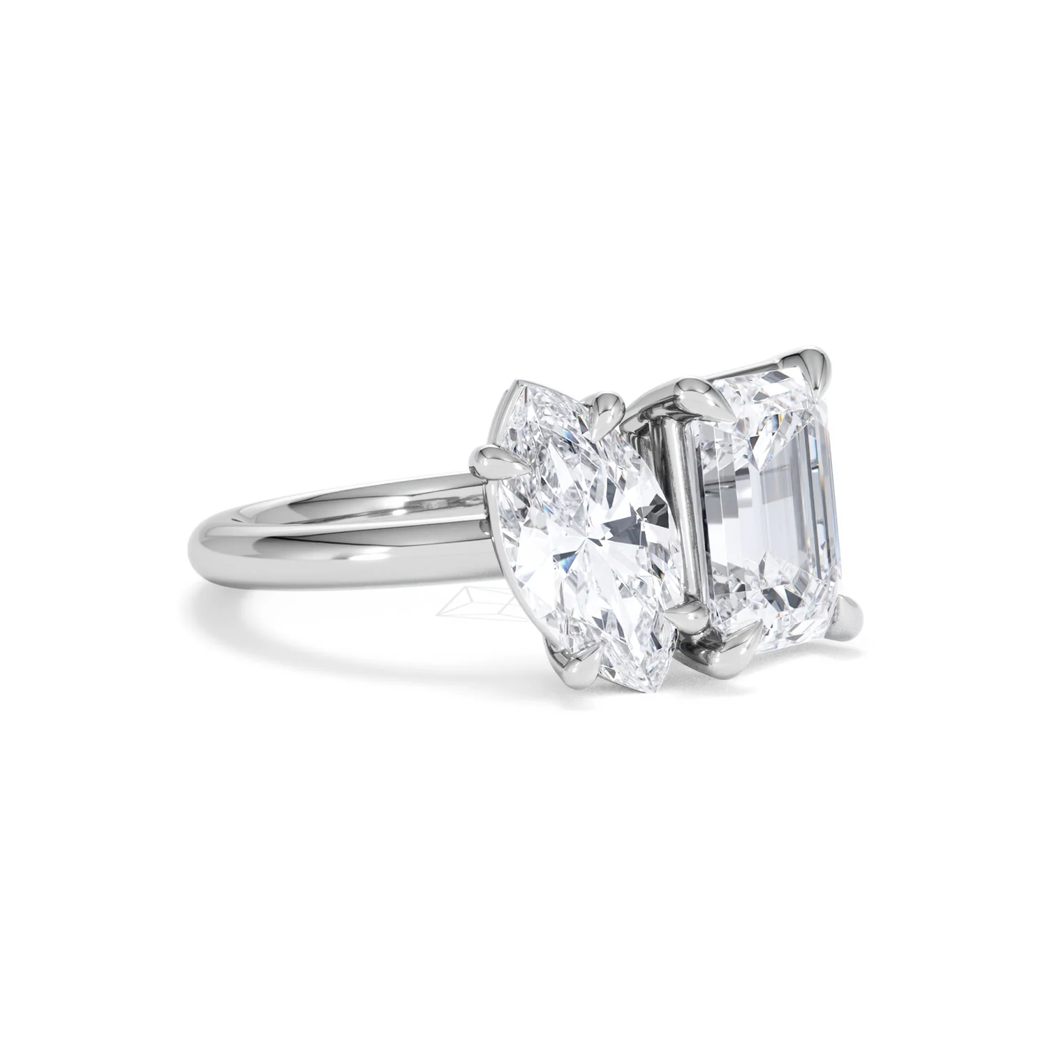 Toi Et Moi 3.00ct Marquise and Emerald Cut Lab Diamond Engagement Ring in Platinum - Image 14