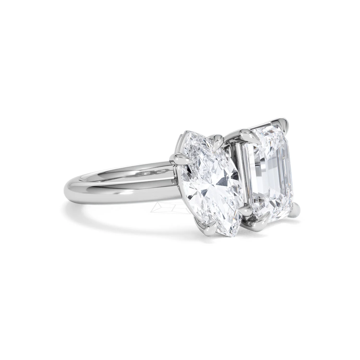 Toi Et Moi 3.00ct Marquise and Emerald Cut Lab Diamond Engagement Ring in Platinum - Image 15