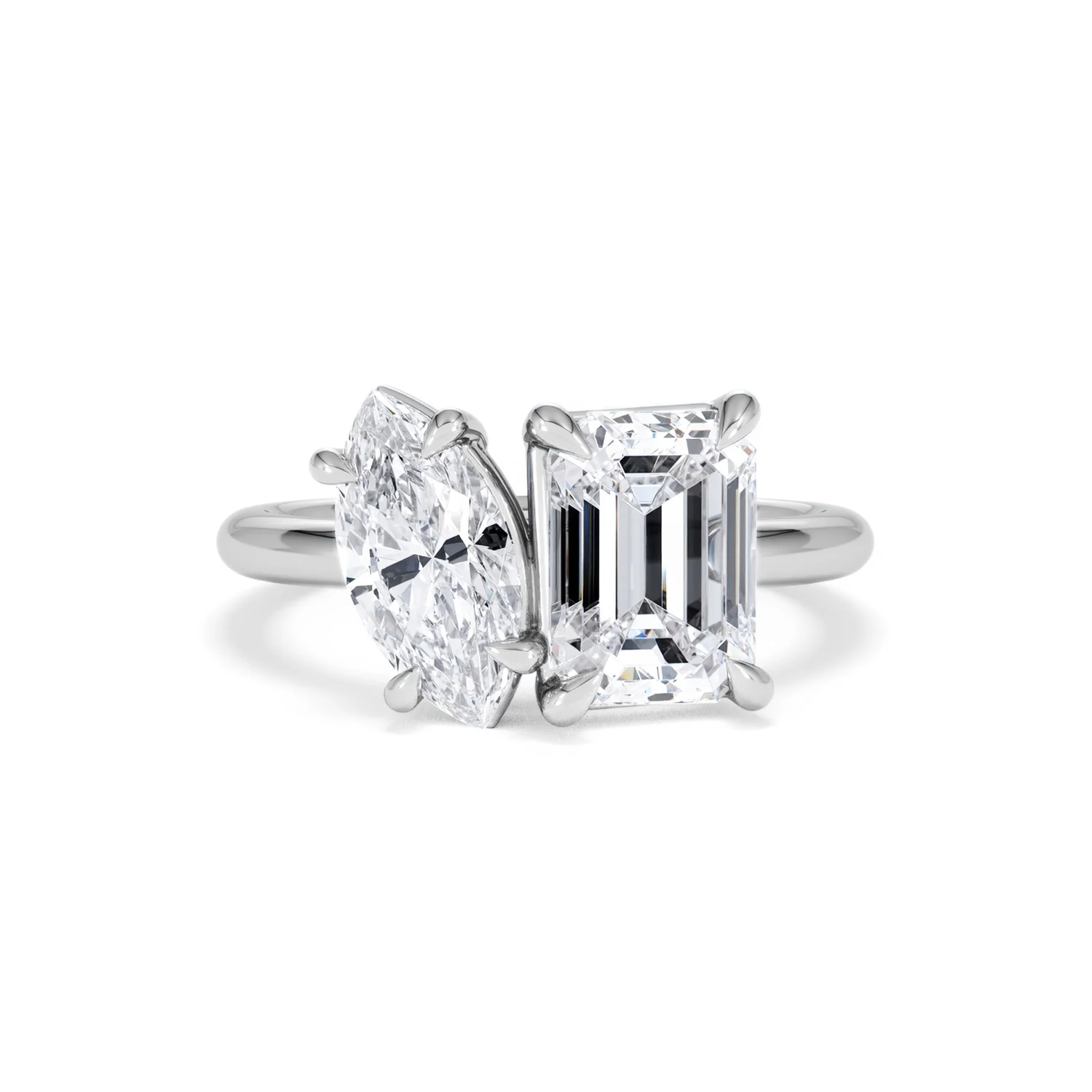 Toi Et Moi 3.00ct Marquise and Emerald Cut Lab Diamond Engagement Ring in Platinum - Image 7