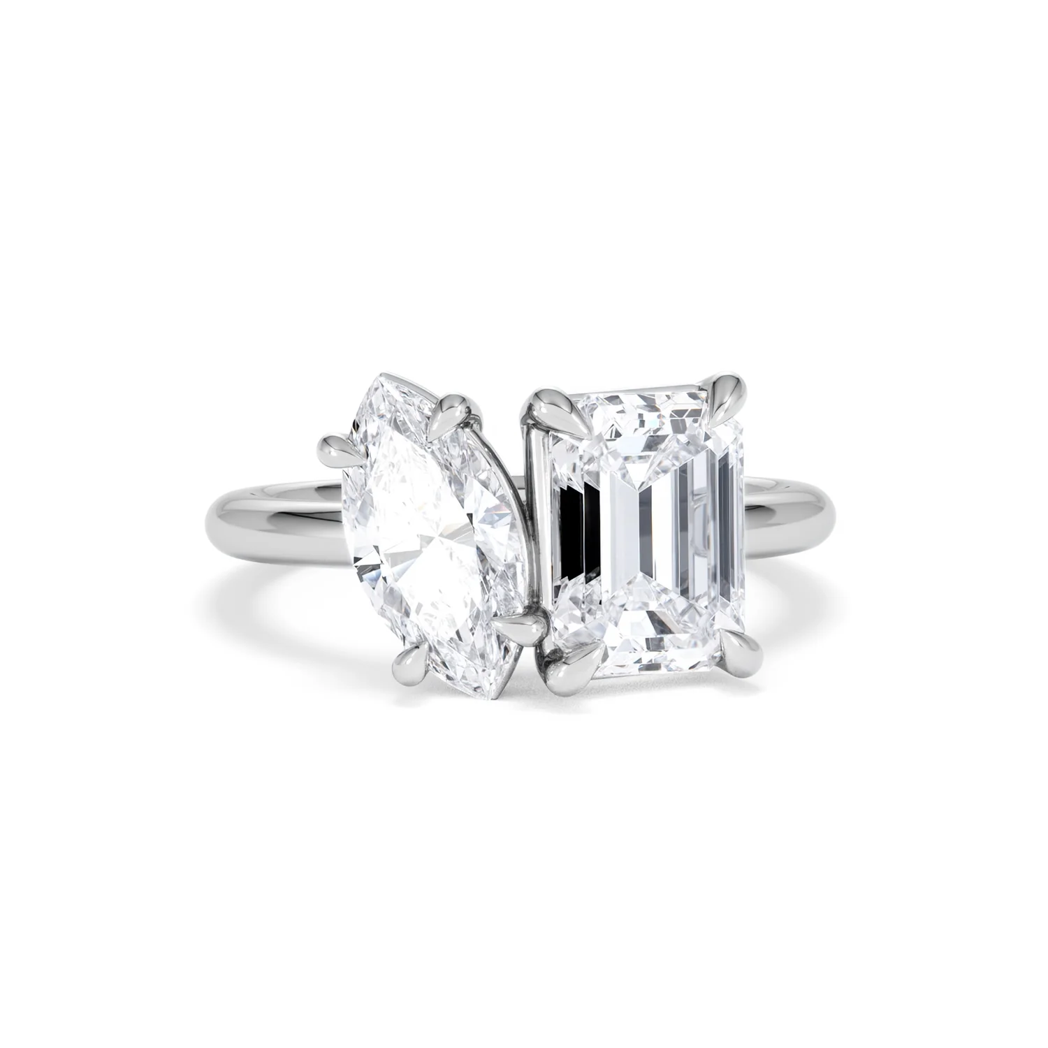 Toi Et Moi 3.00ct Marquise and Emerald Cut Lab Diamond Engagement Ring in Platinum - Image 8