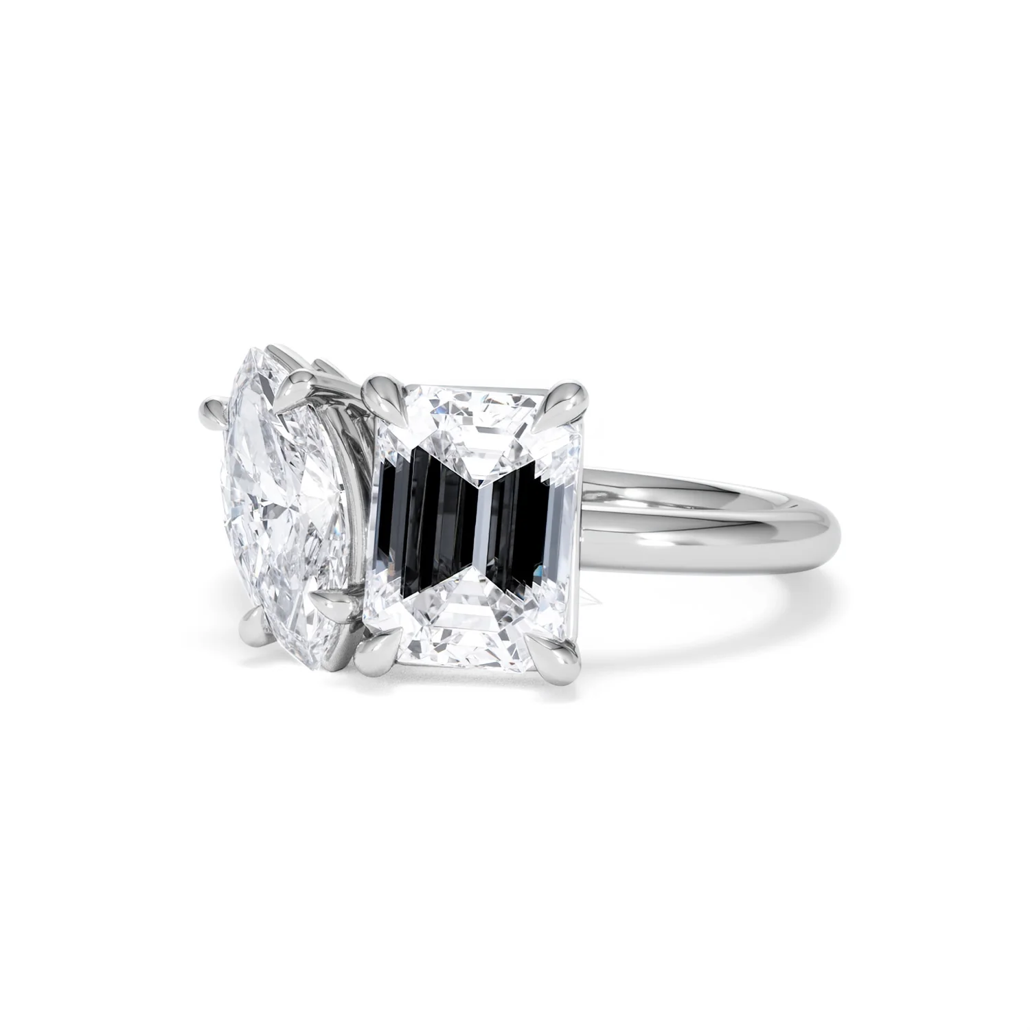 Toi Et Moi 3.00ct Marquise and Emerald Cut Lab Diamond Engagement Ring in Platinum - Image 81