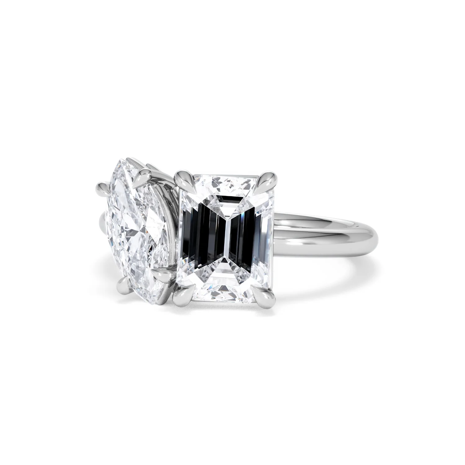 Toi Et Moi 3.00ct Marquise and Emerald Cut Lab Diamond Engagement Ring in Platinum - Image 82