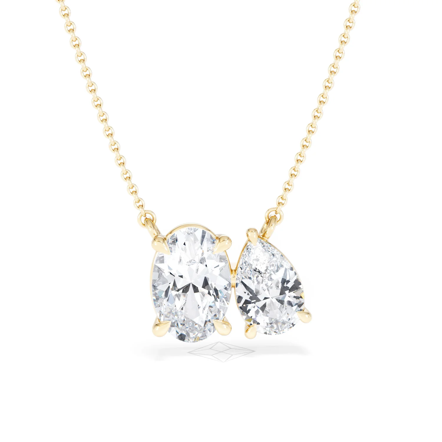 Toi Et Moi 3.00ct Oval and Pear Cut Lab Diamond 2 Stone Necklace in 18k Yellow Gold - Image 10