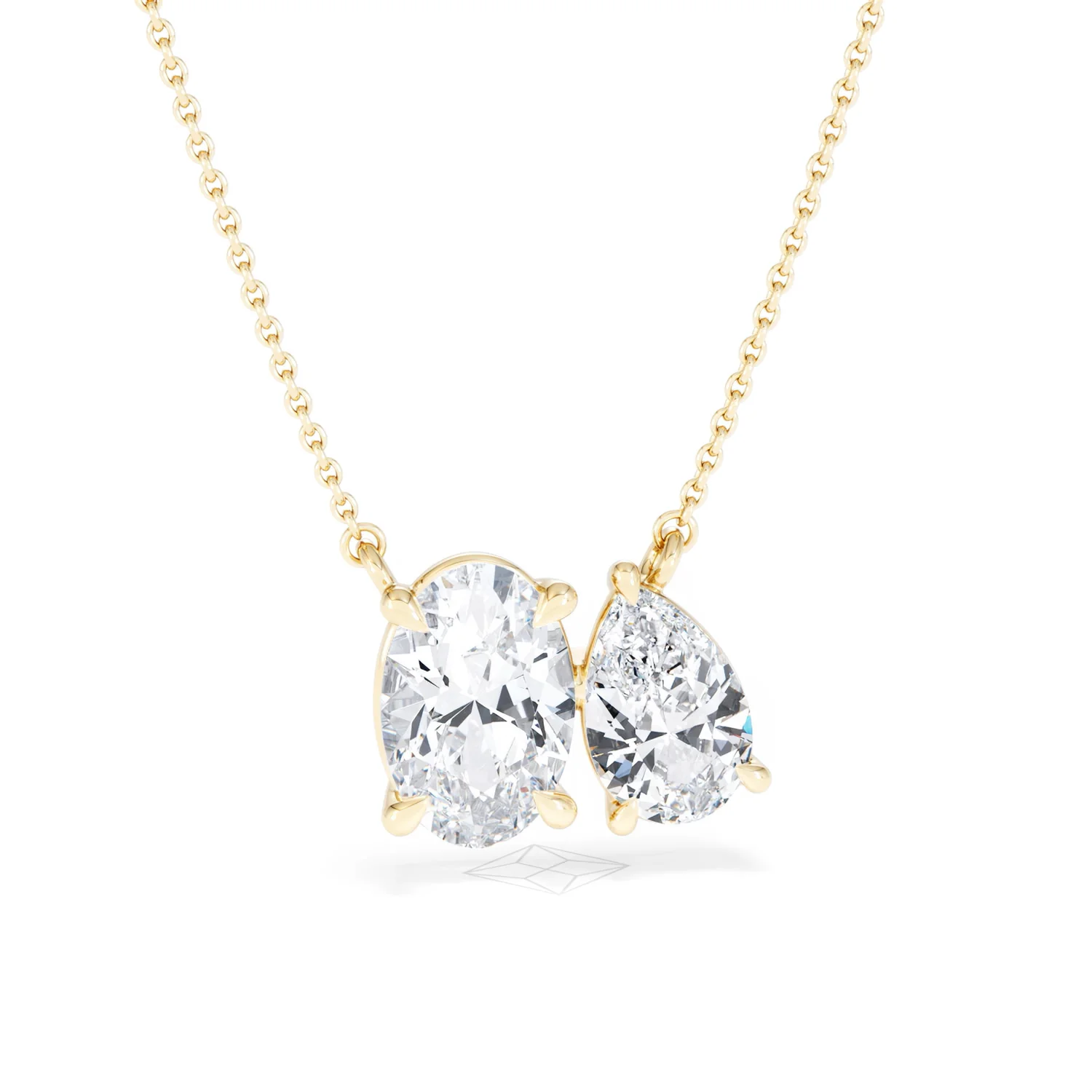 Toi Et Moi 3.00ct Oval and Pear Cut Lab Diamond 2 Stone Necklace in 18k Yellow Gold - Image 11