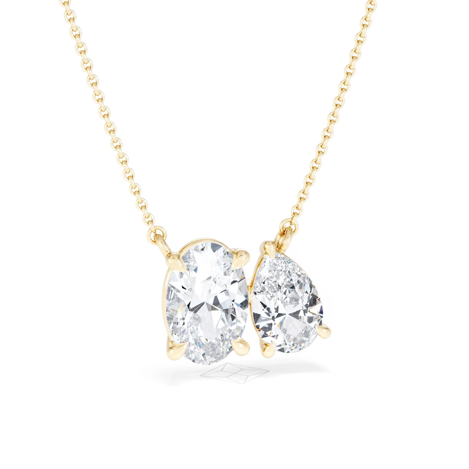 Toi Et Moi 3.00ct Oval and Pear Cut Lab Diamond 2 Stone Necklace in 18k Yellow Gold - Image 12