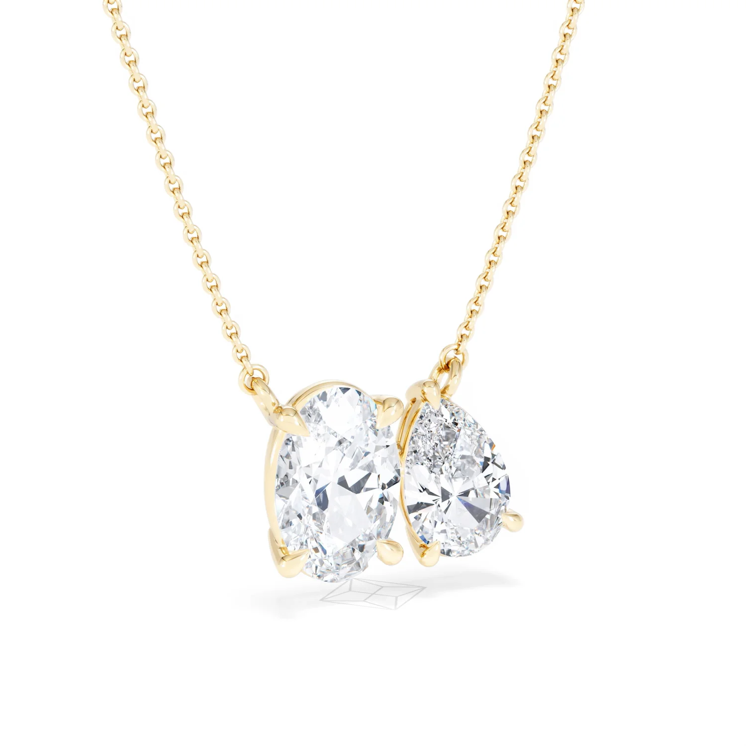 Toi Et Moi 3.00ct Oval and Pear Cut Lab Diamond 2 Stone Necklace in 18k Yellow Gold - Image 14