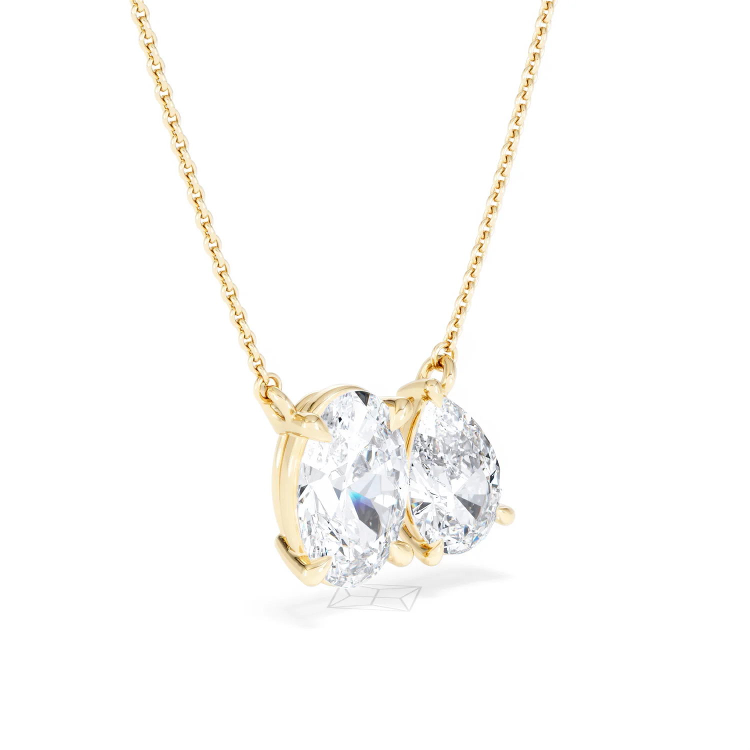 Toi Et Moi 3.00ct Oval and Pear Cut Lab Diamond 2 Stone Necklace in 18k Yellow Gold - Image 17