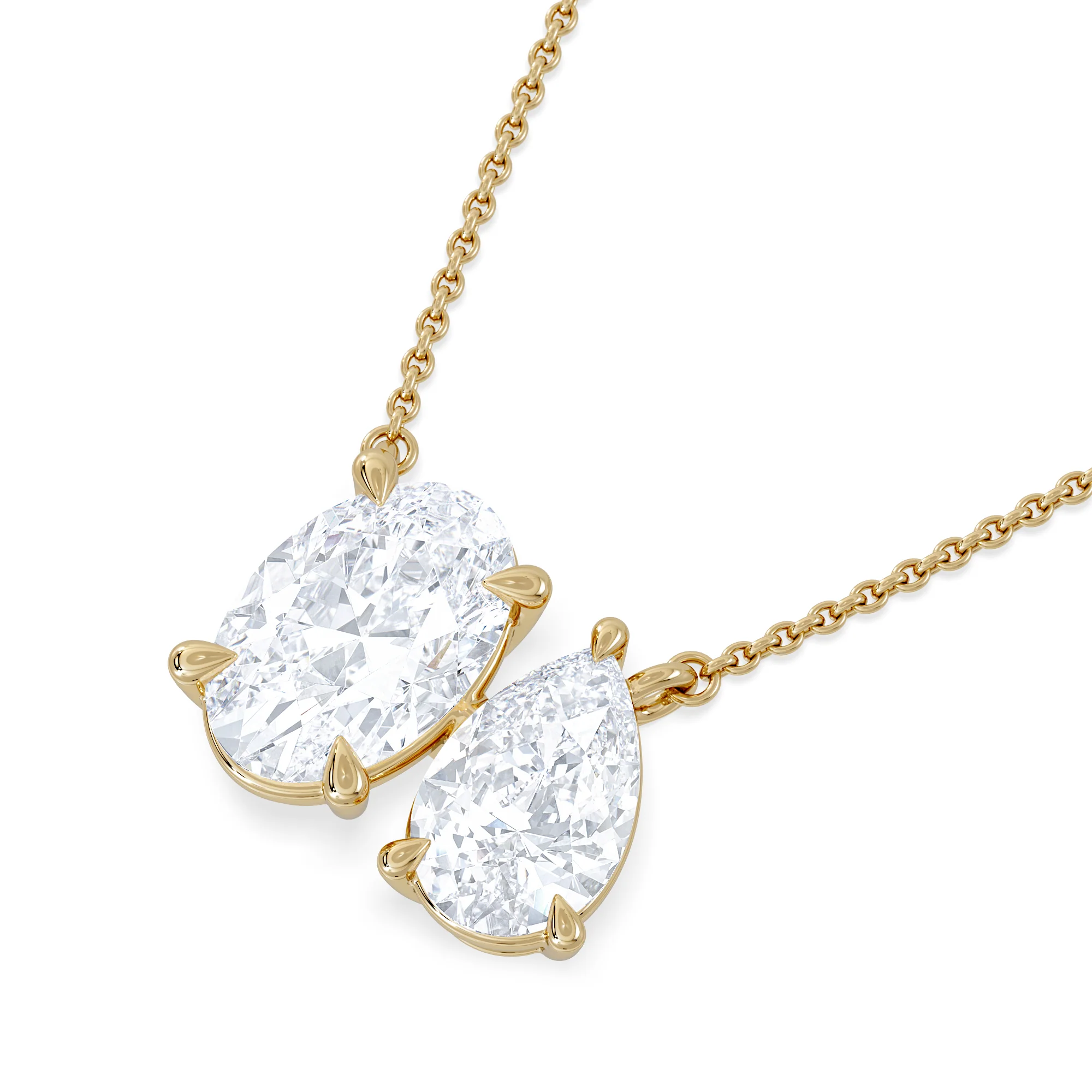 Toi Et Moi 3.00ct Oval and Pear Cut Lab Diamond 2 Stone Necklace in 18k Yellow Gold - Image 5