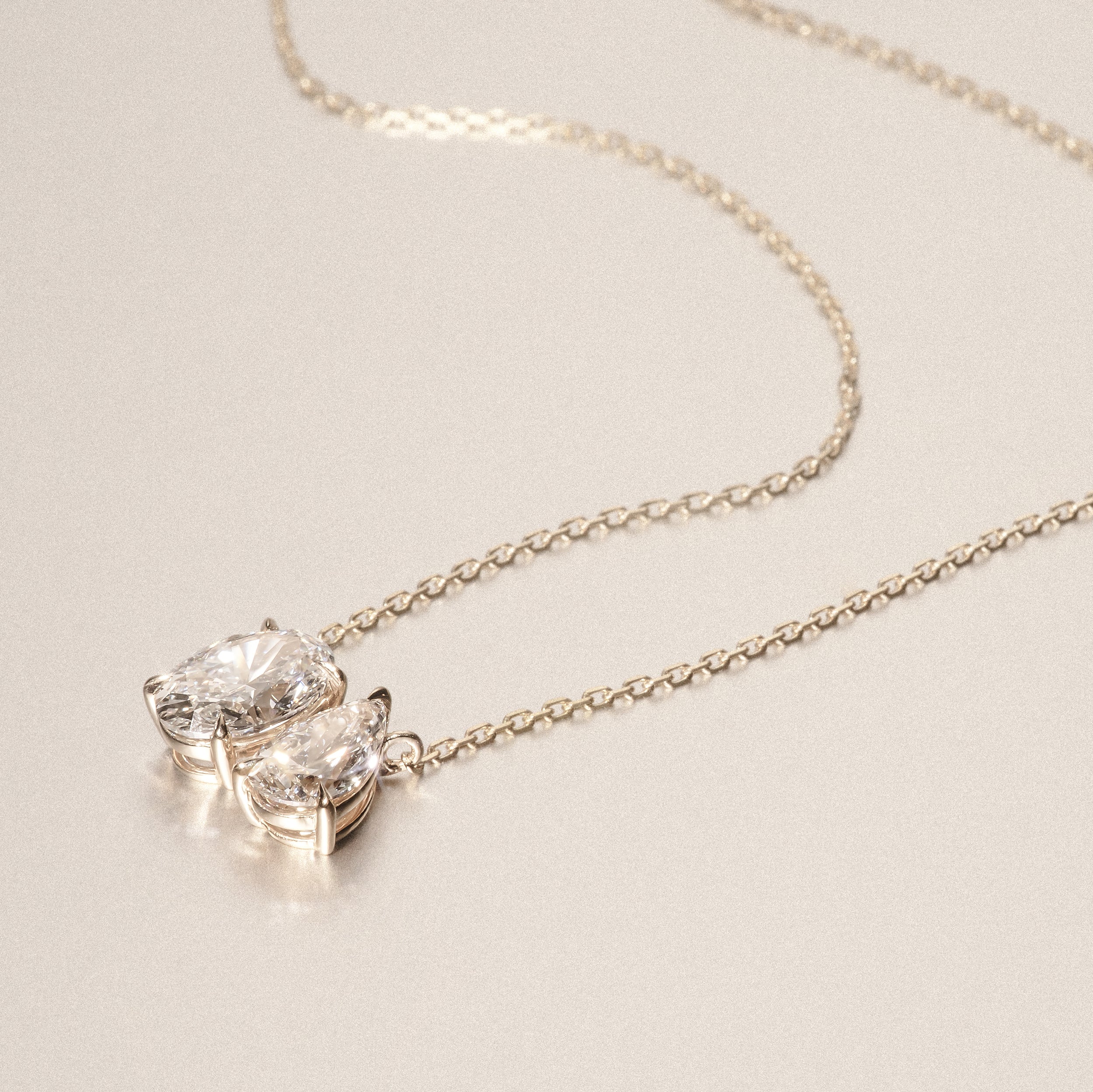 Toi Et Moi 3.00ct Oval and Pear Cut Lab Diamond 2 Stone Necklace in 18k Yellow Gold - Image 6