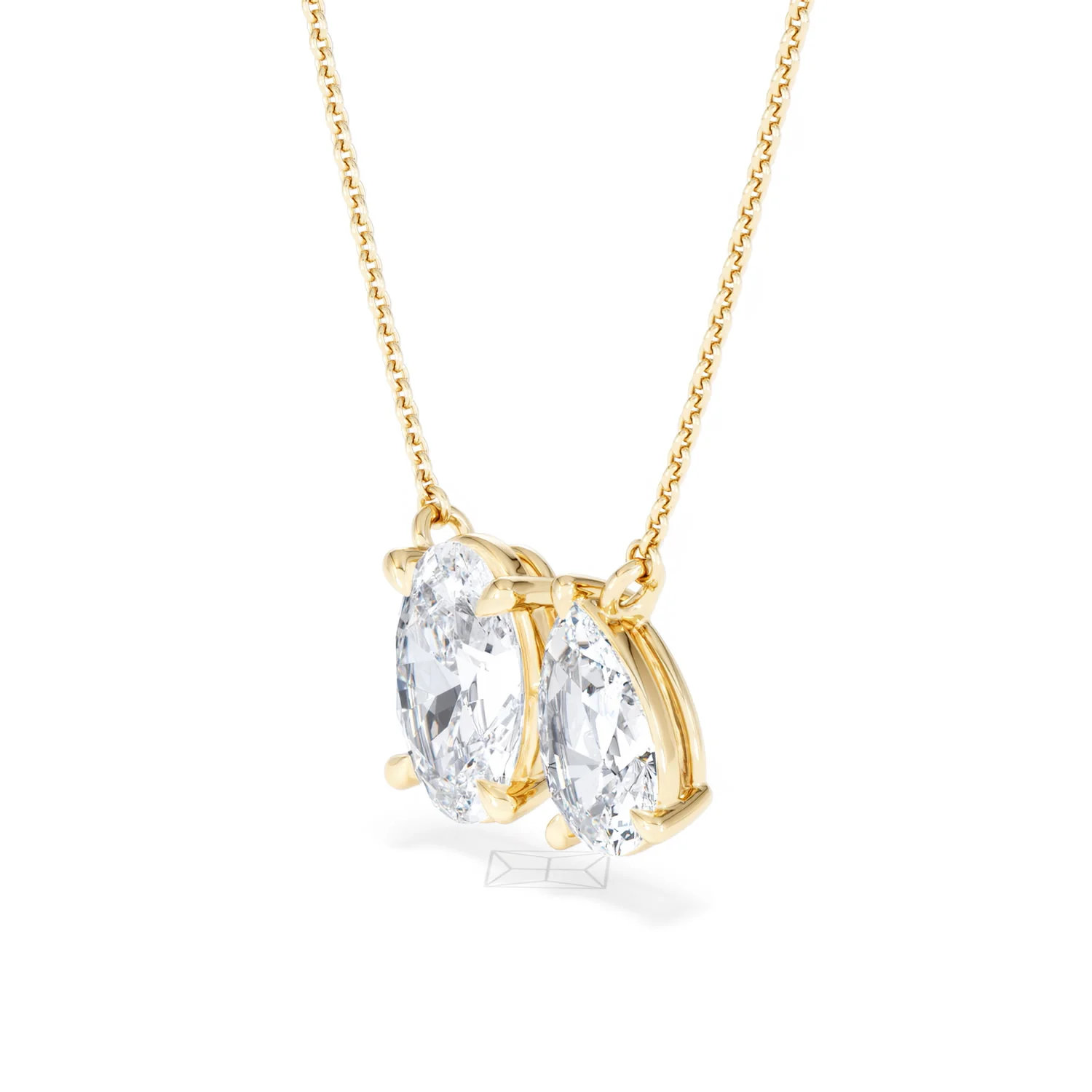 Toi Et Moi 3.00ct Oval and Pear Cut Lab Diamond 2 Stone Necklace in 18k Yellow Gold - Image 78