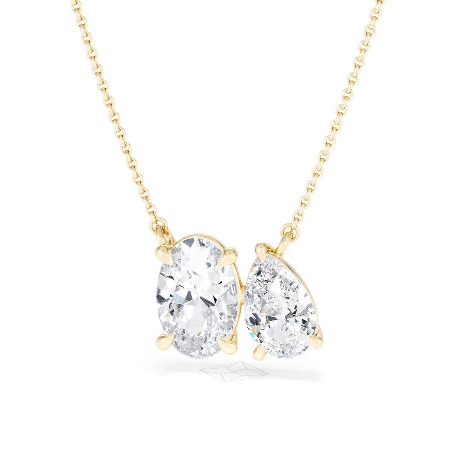 Toi Et Moi 3.00ct Oval and Pear Cut Lab Diamond 2 Stone Necklace in 18k Yellow Gold - Image 86