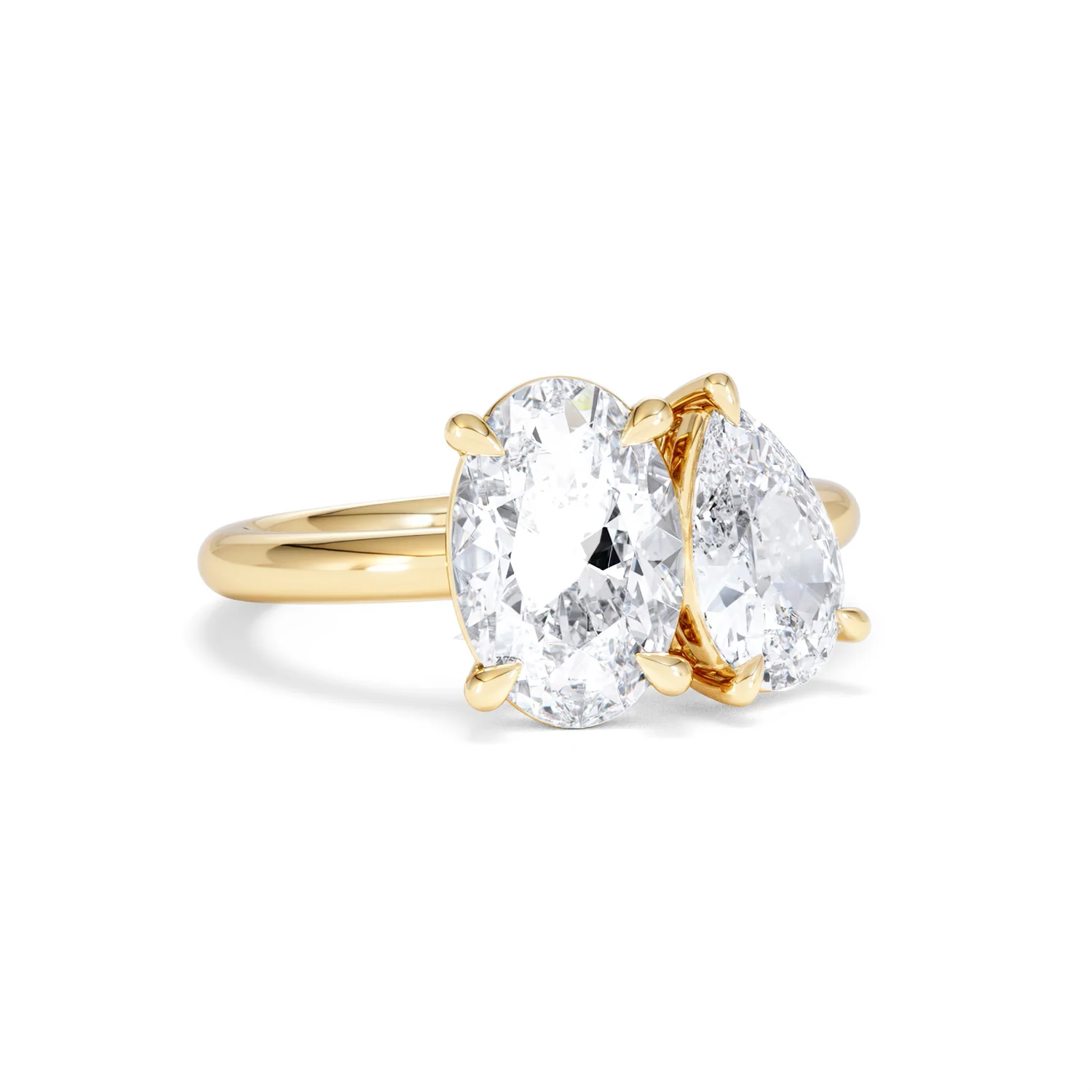 Toi Et Moi 3.00ct Oval and Pear Cut Lab Diamond Engagement Ring in 18K Yellow Gold - Image 14